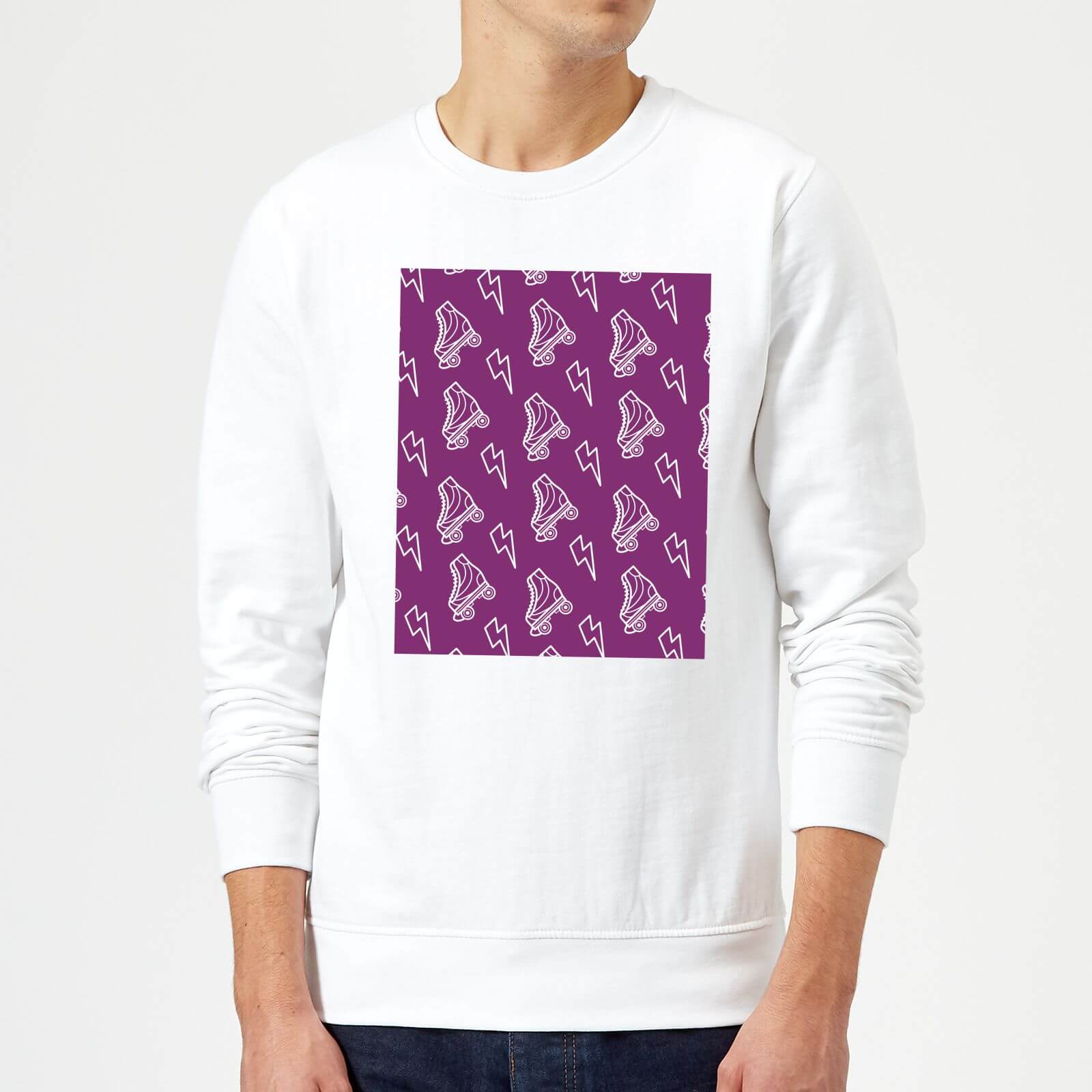 Roller Skate Pattern Purple Sweatshirt - White - M - White