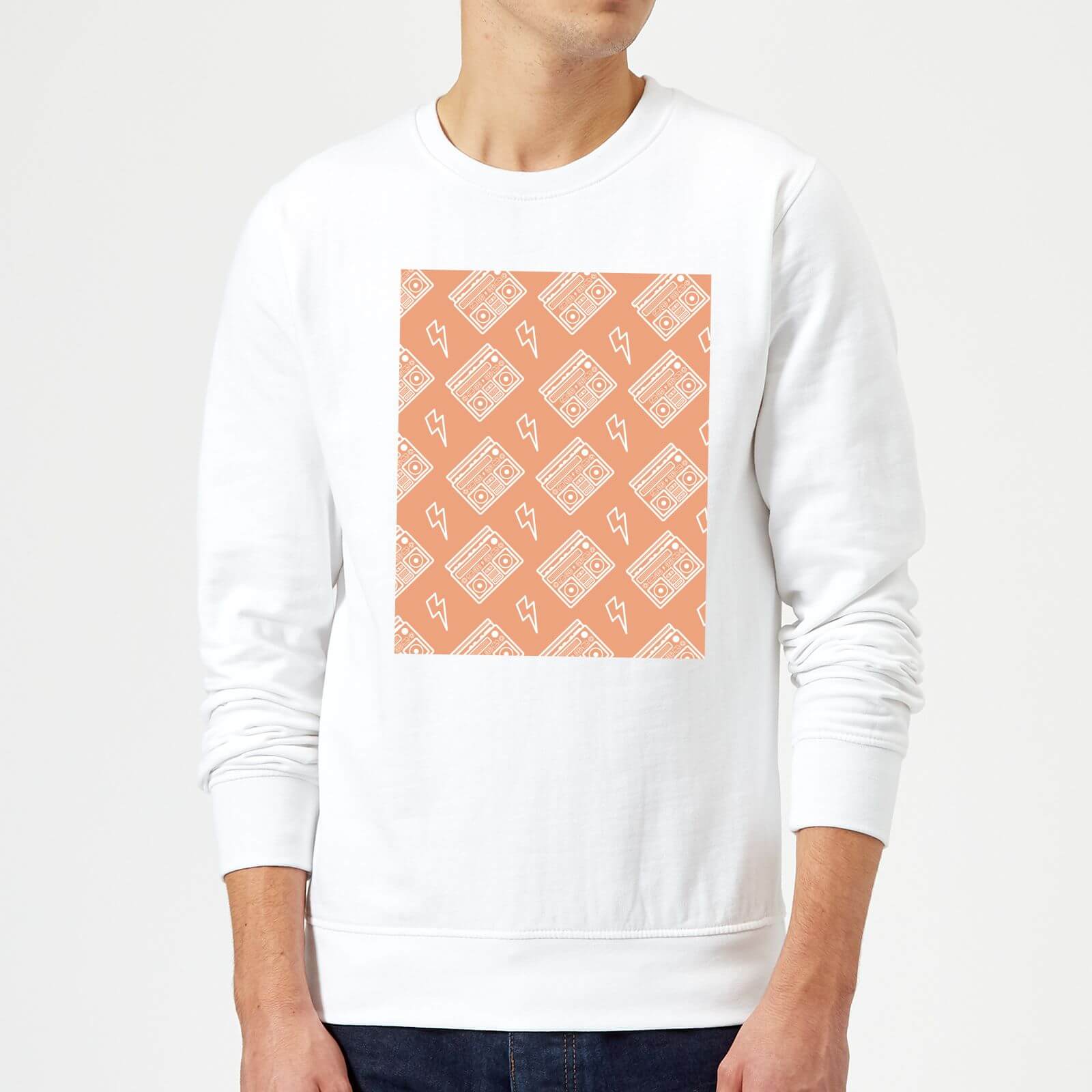 Boombox Pattern Orange Sweatshirt - White - M - White