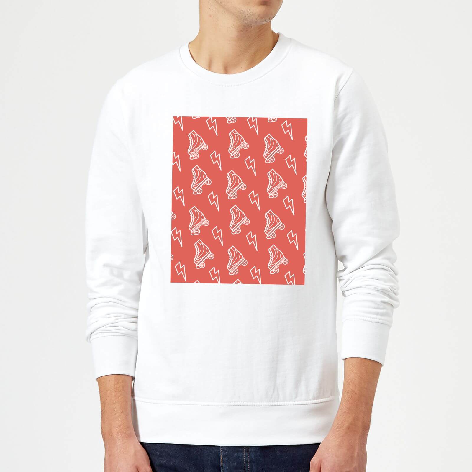 Roller Skate Pattern Red Sweatshirt - White - S - White