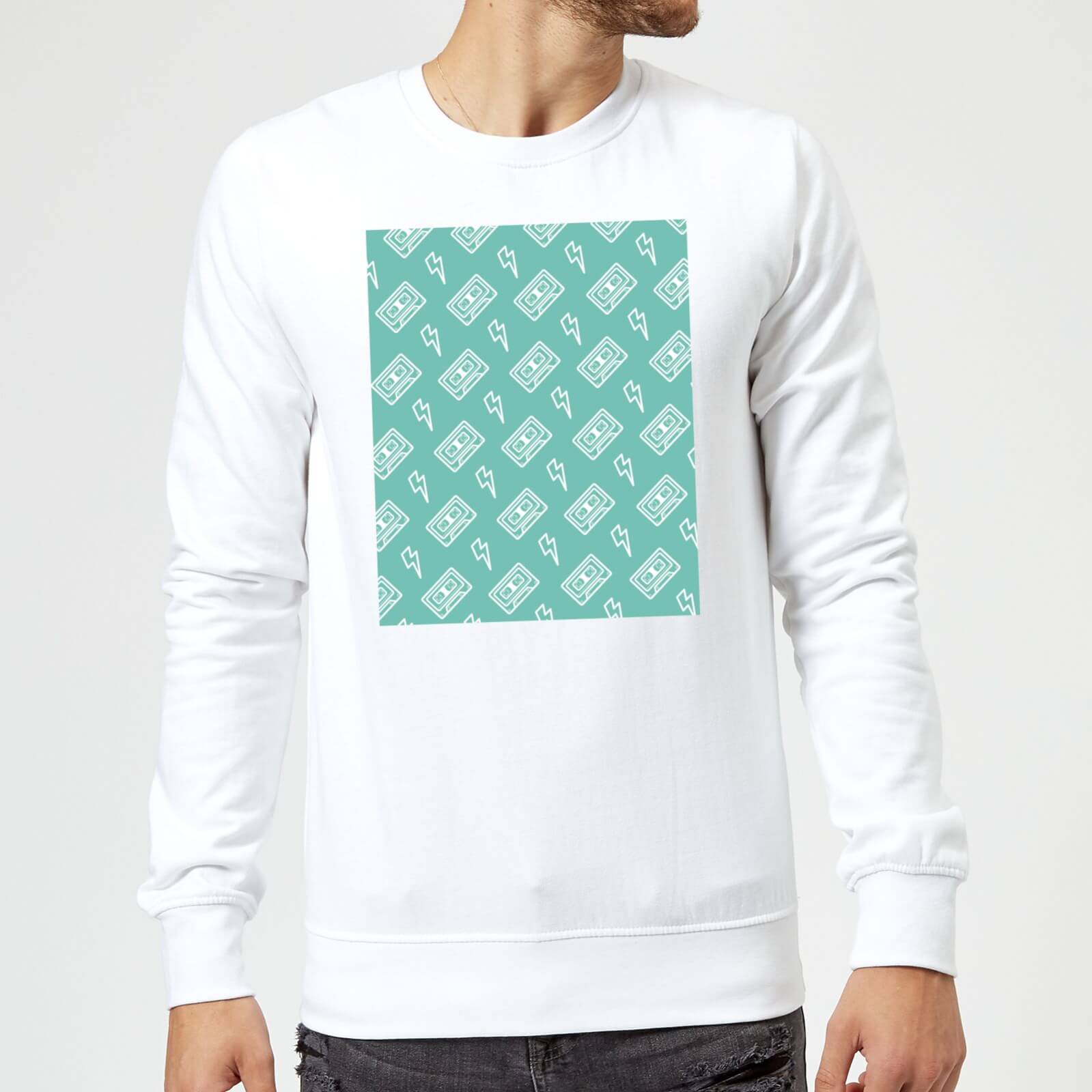 Cassette Tape Pattern Green Sweatshirt - White - M - White