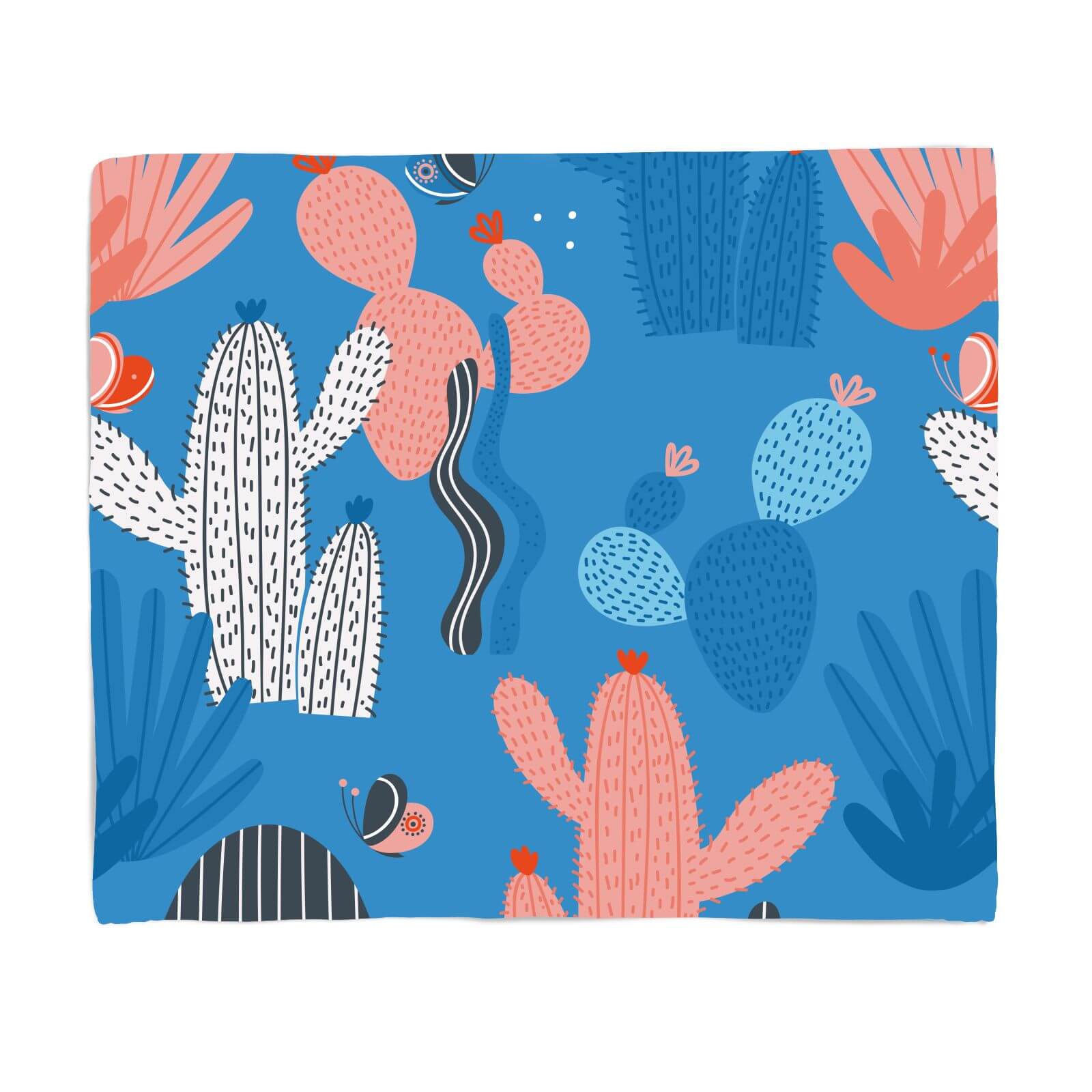Blue Cactus And Butterfly Fleece Blanket