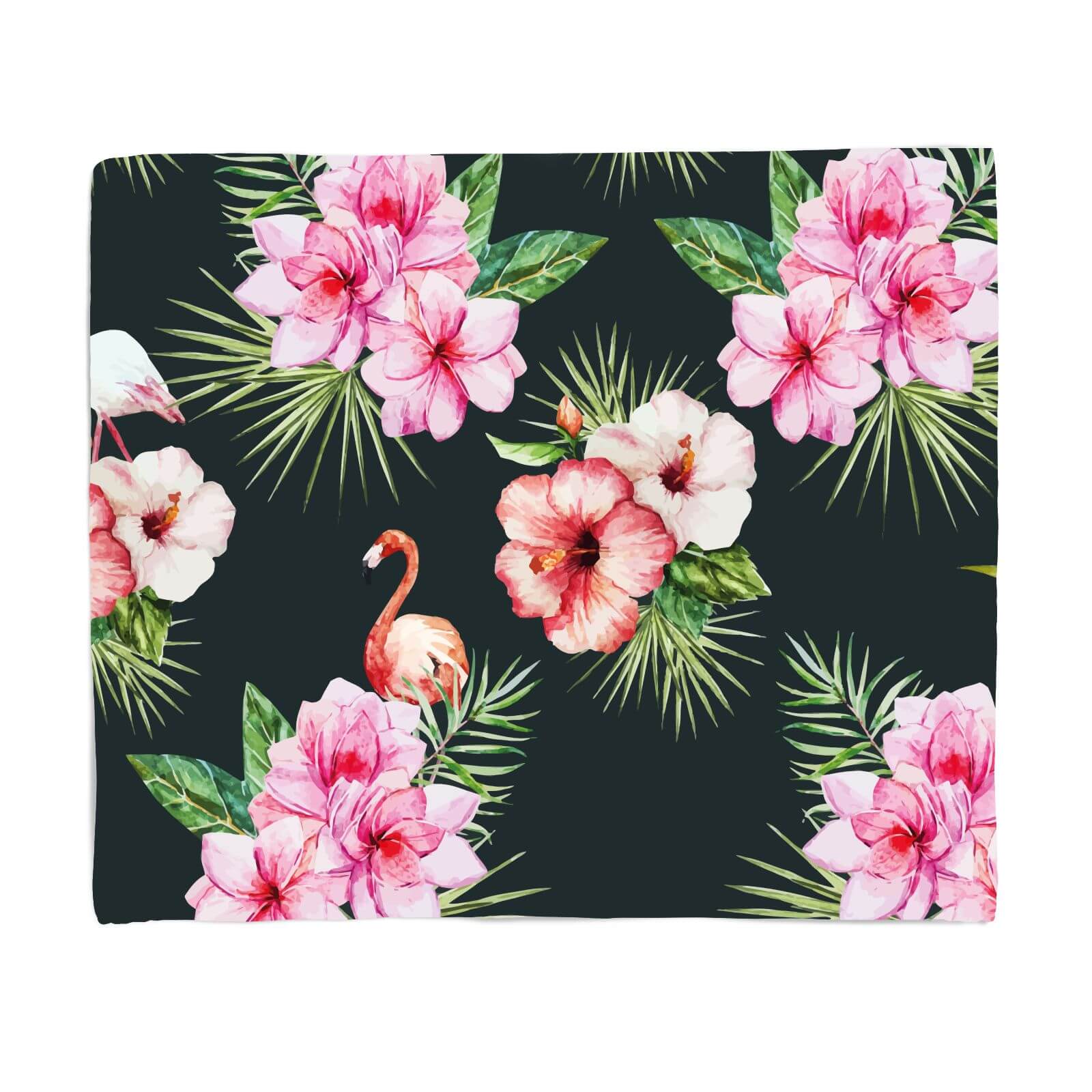 Flamingo And Tropical Flowers Fleece Blanket