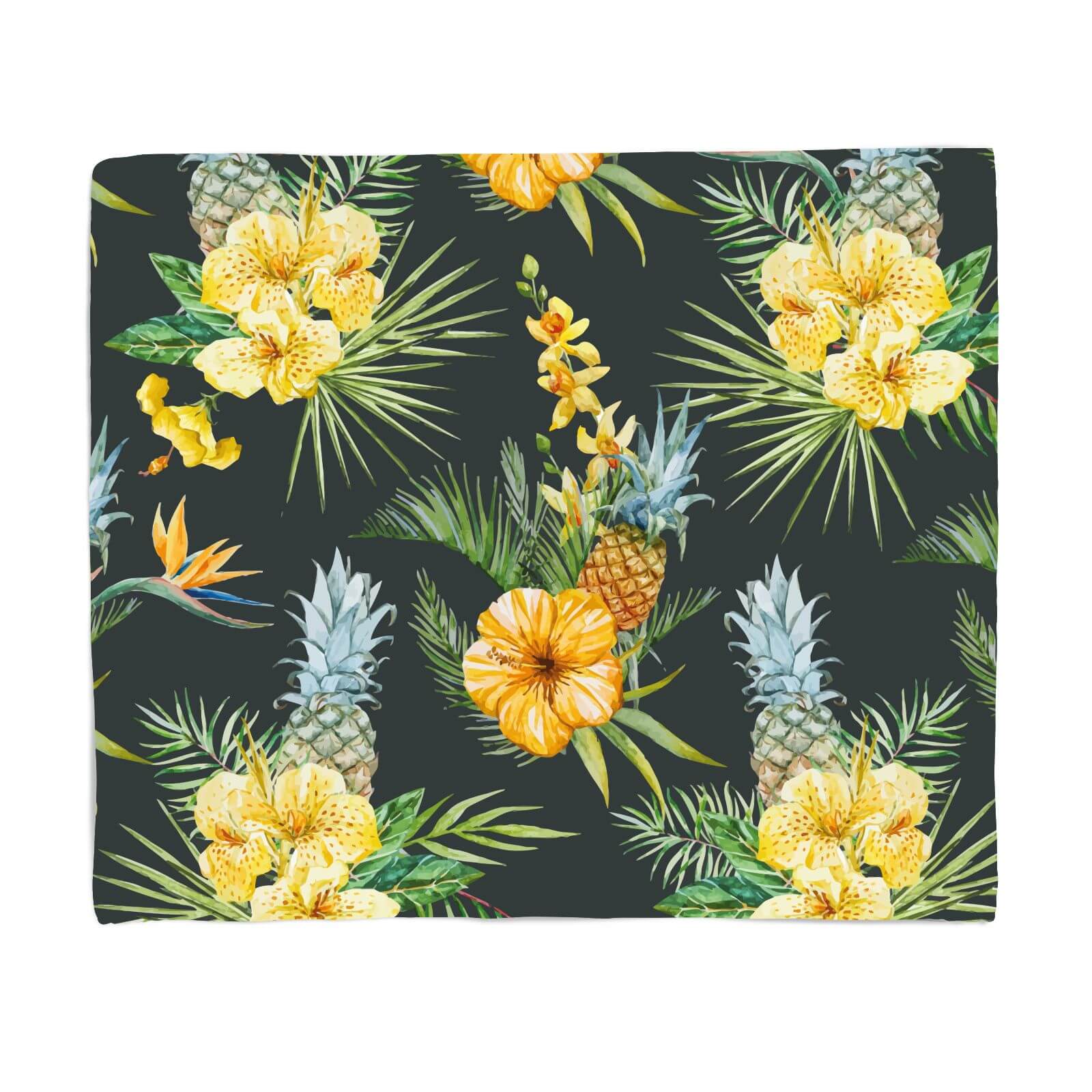 Pineapple And Tropical Flowers Fleece Blanket