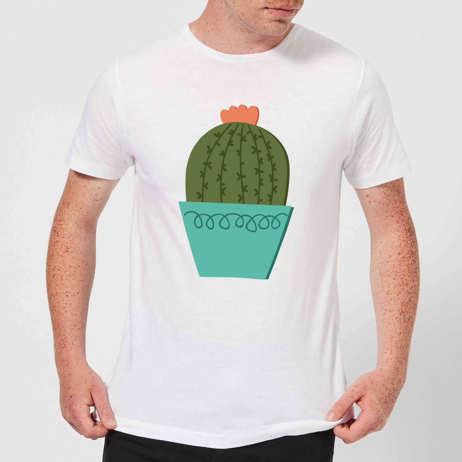 Cactus With Flower Men's T-Shirt - White - S - White