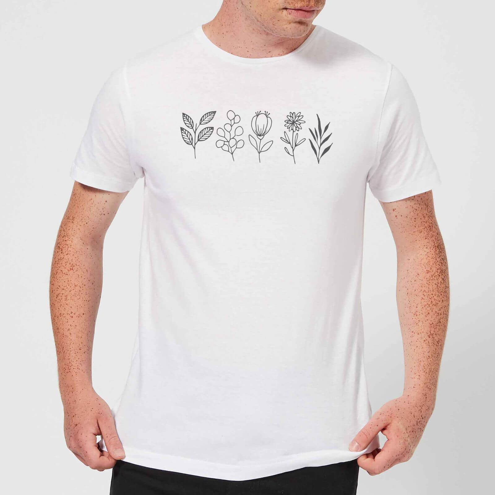 Hand Drawn Leaves Men's T-Shirt - White - S - White