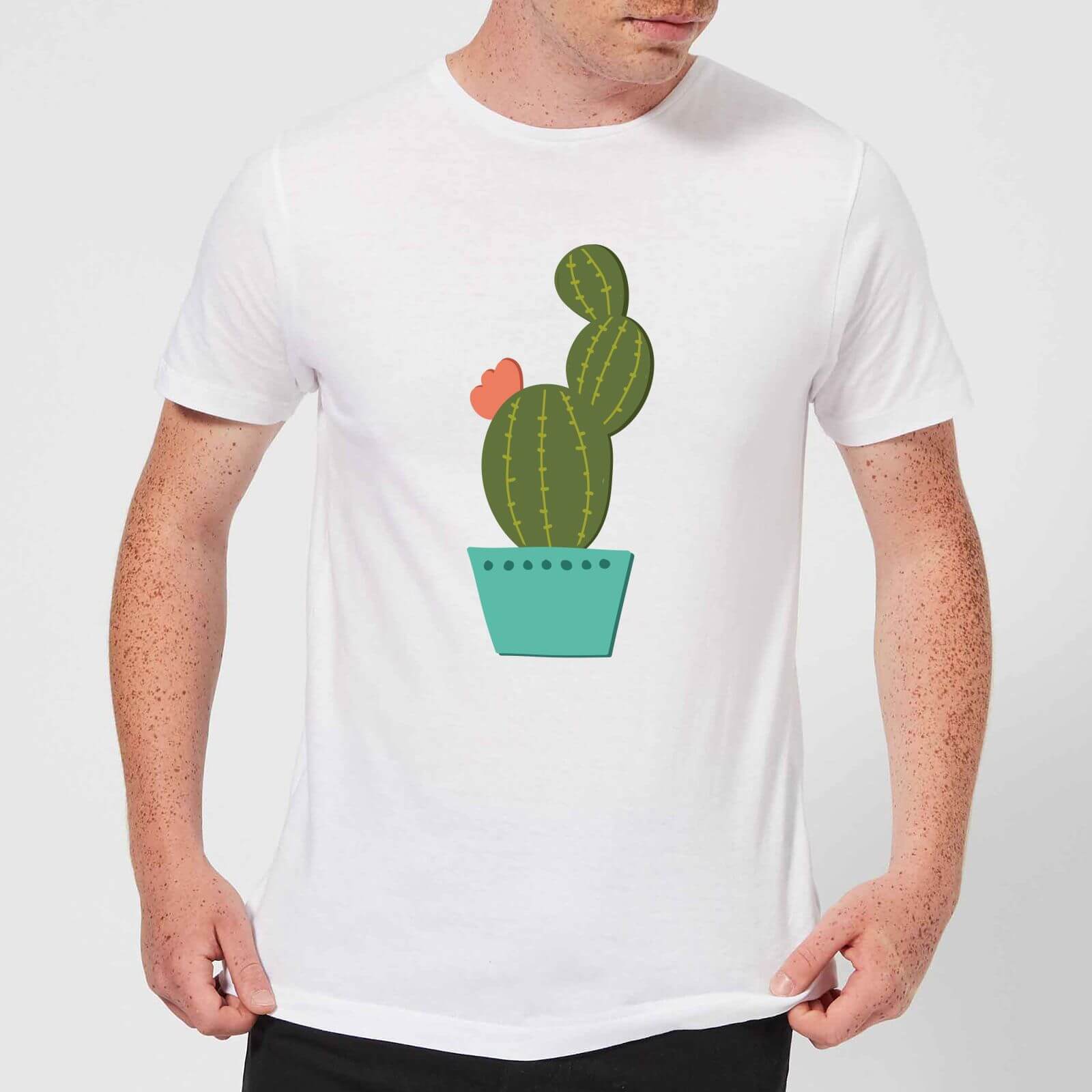Single Potted Cactus Men's T-Shirt - White - L - White