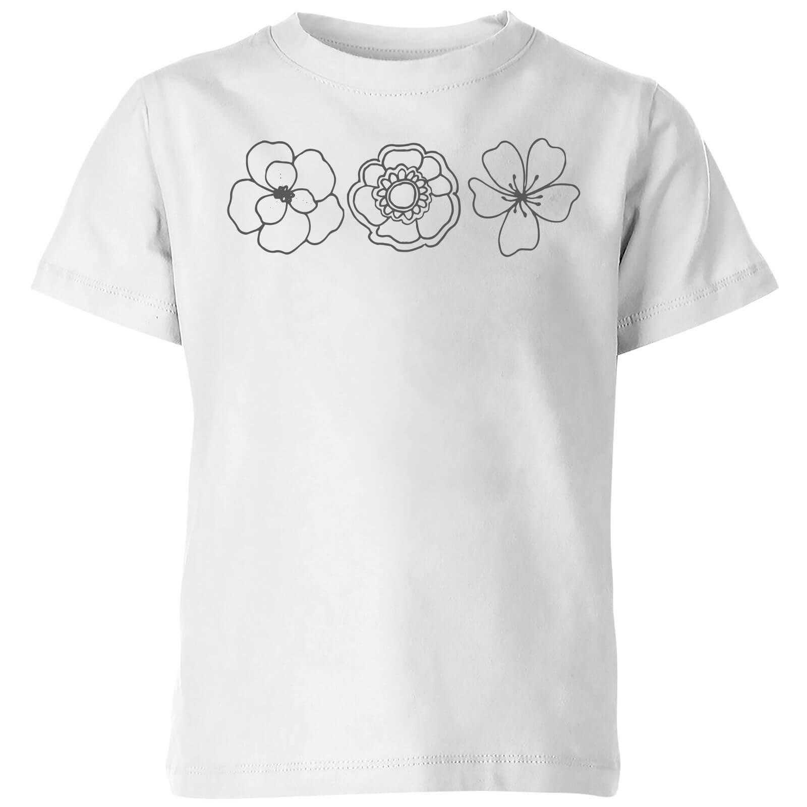Hand Drawn Flowers Kids' T-Shirt - White - 3-4 Years - White