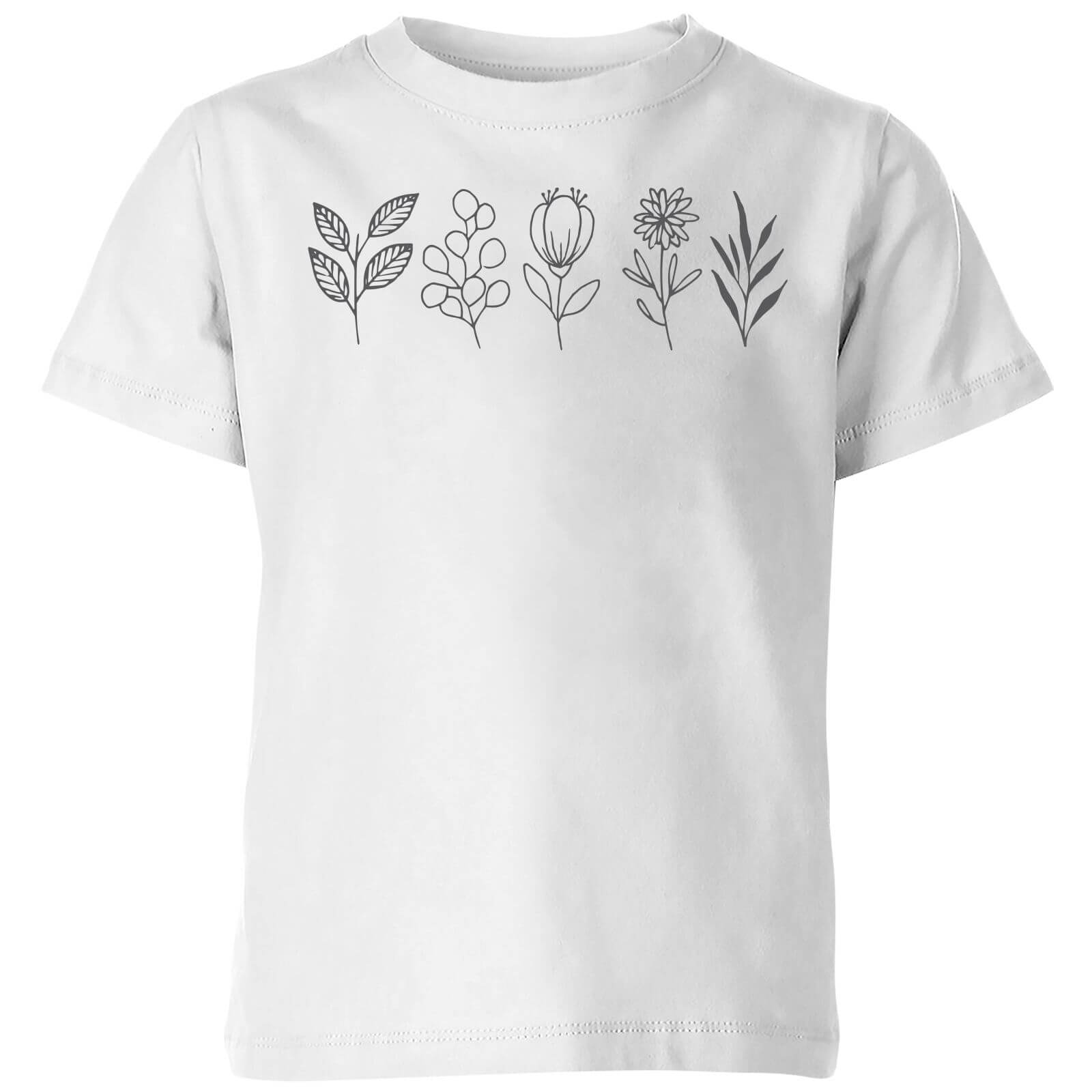 Hand Drawn Leaves Kids' T-Shirt - White - 7-8 Years - White
