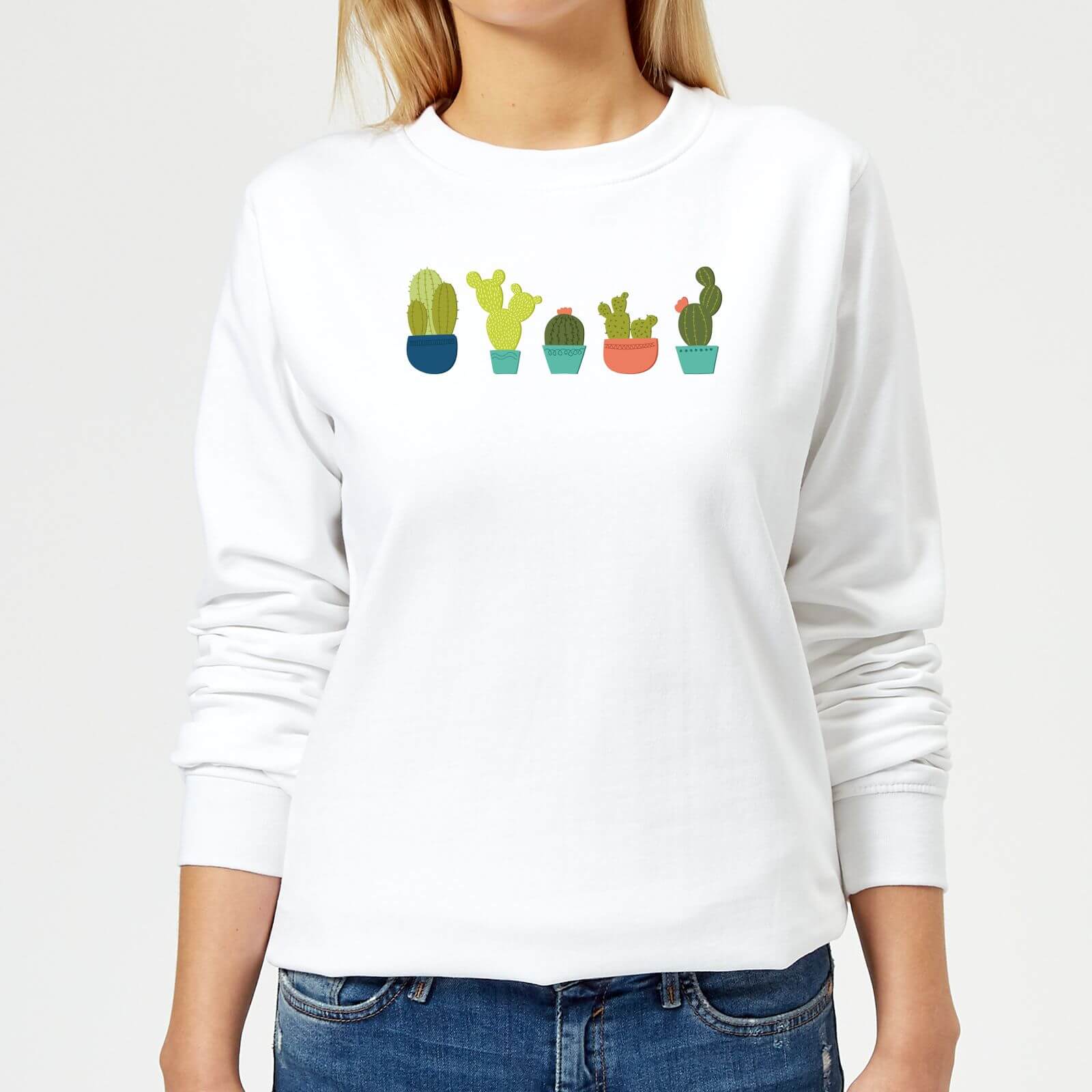 Cacti In A Row Women's Sweatshirt - White - XS - White