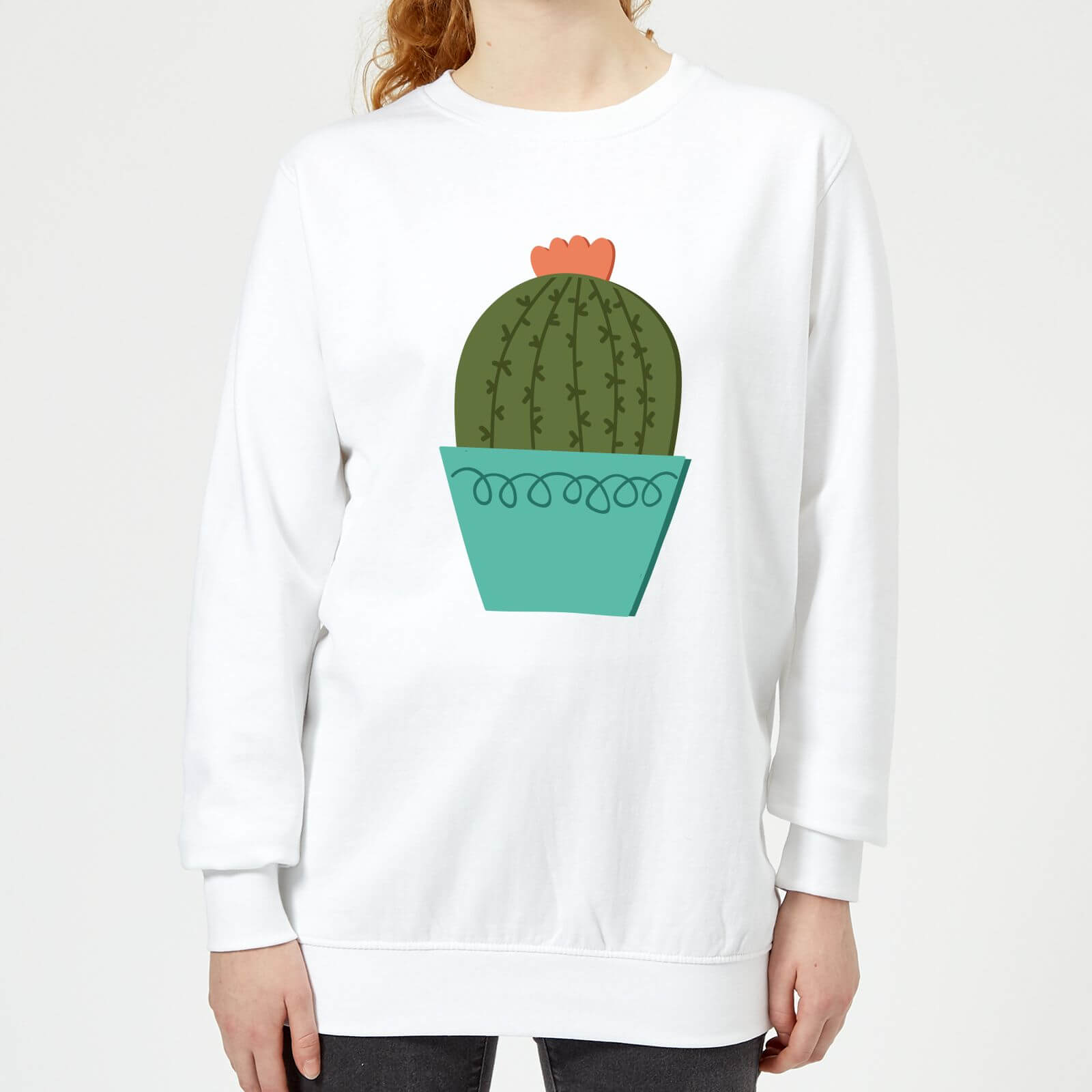 Cactus With Flower Women's Sweatshirt - White - XS - White