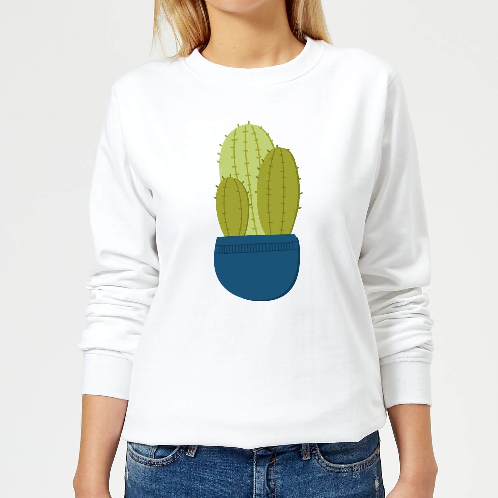 Three Potted Cacti Women's Sweatshirt - White - XS - White