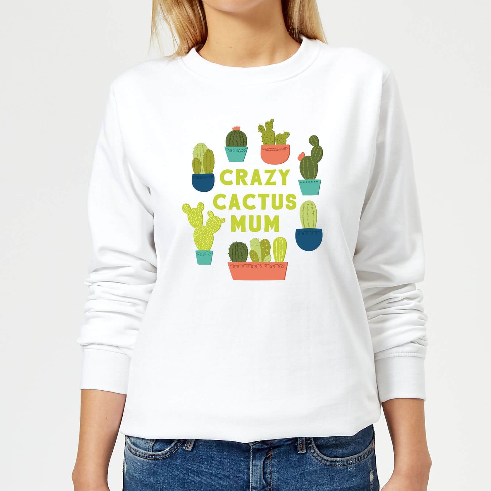 Crazy Cactus Mum Women's Sweatshirt - White - S - White