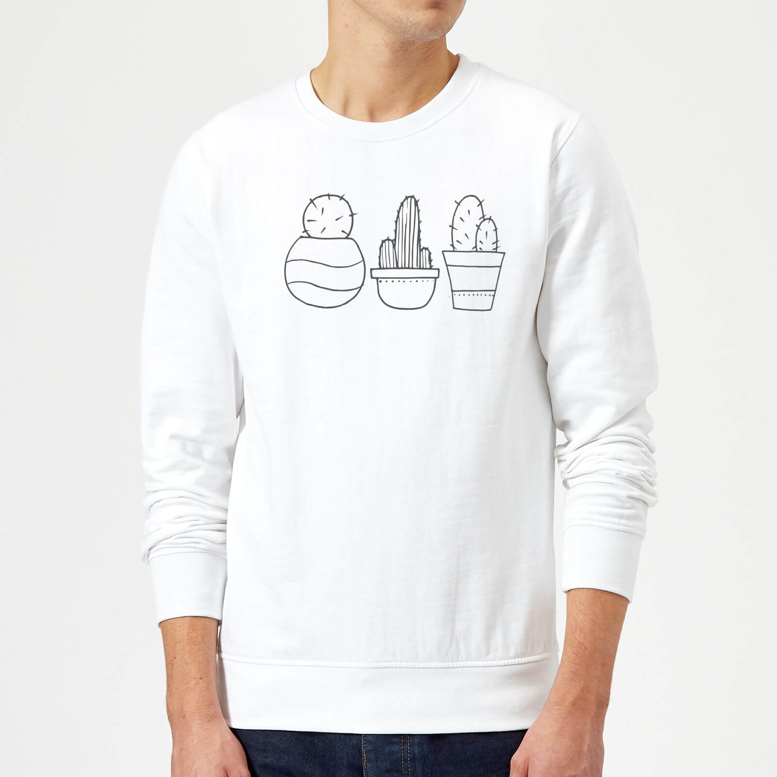 Hand Drawn Cacti Sweatshirt - White - S - White