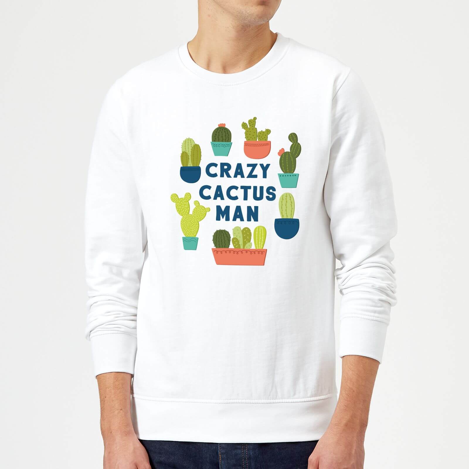 Crazy Cactus Man Sweatshirt - White - M - White