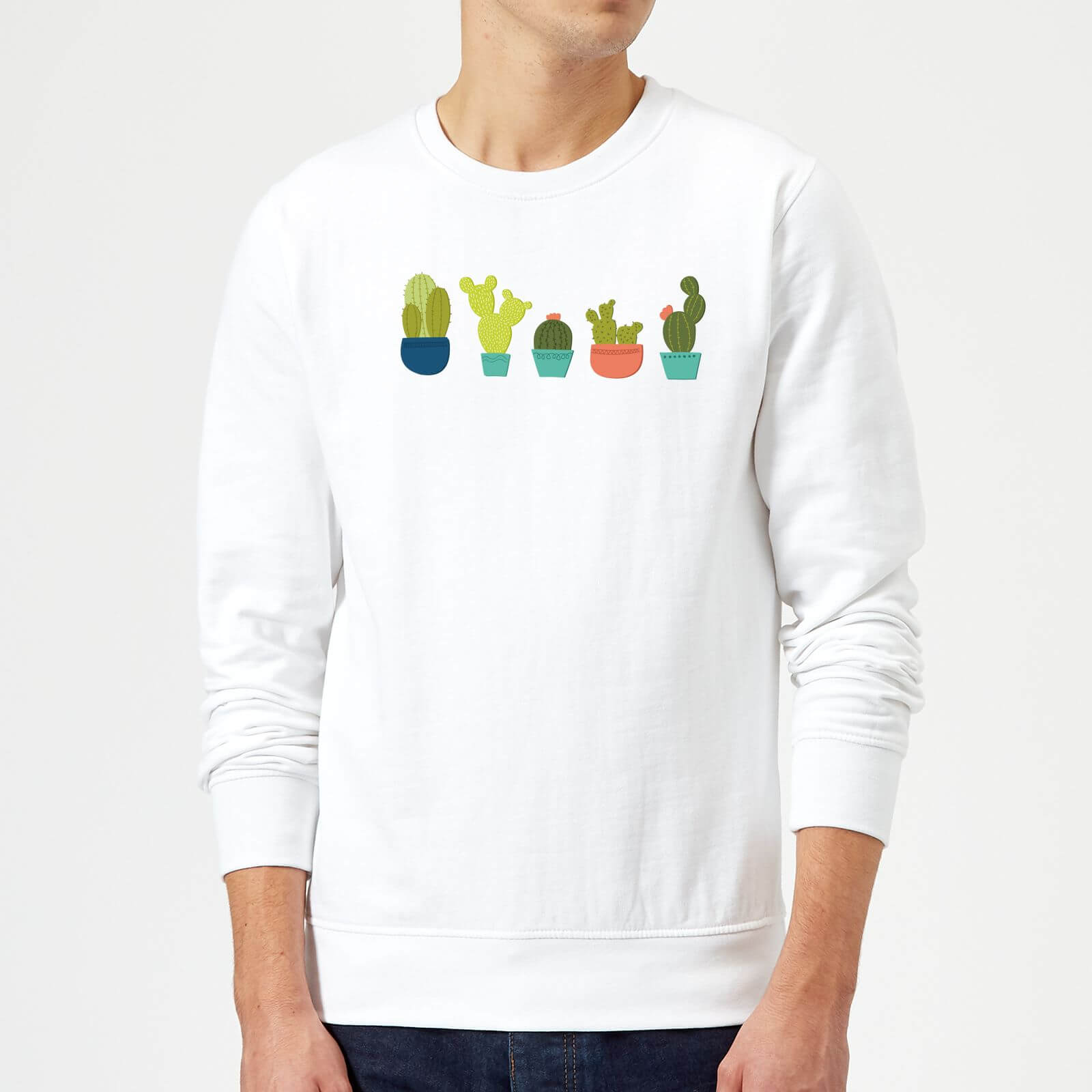 Cacti In A Row Sweatshirt - White - M - White