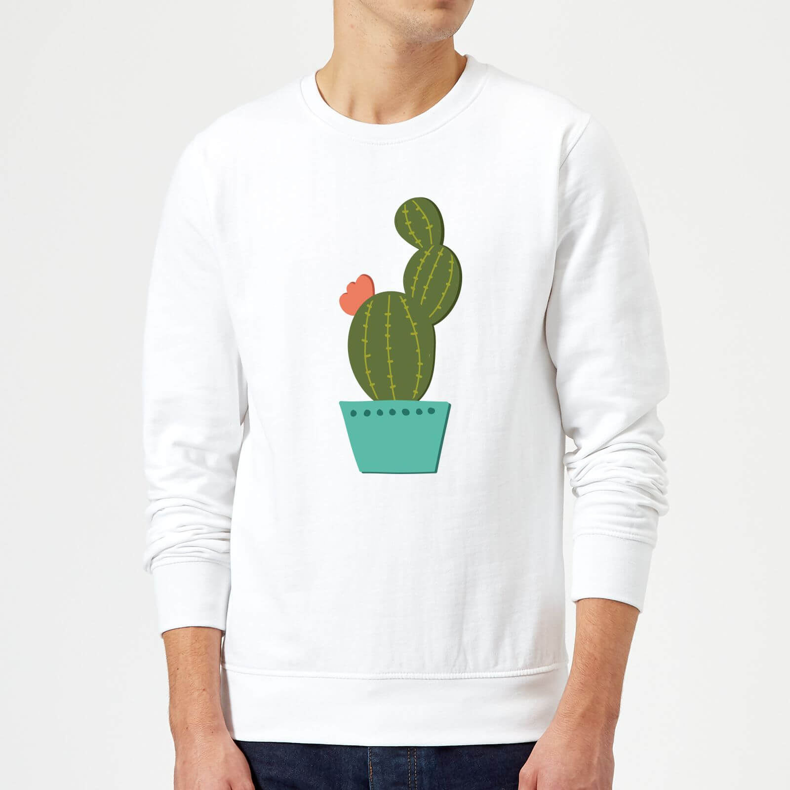 Single Potted Cactus Sweatshirt - White - M - White