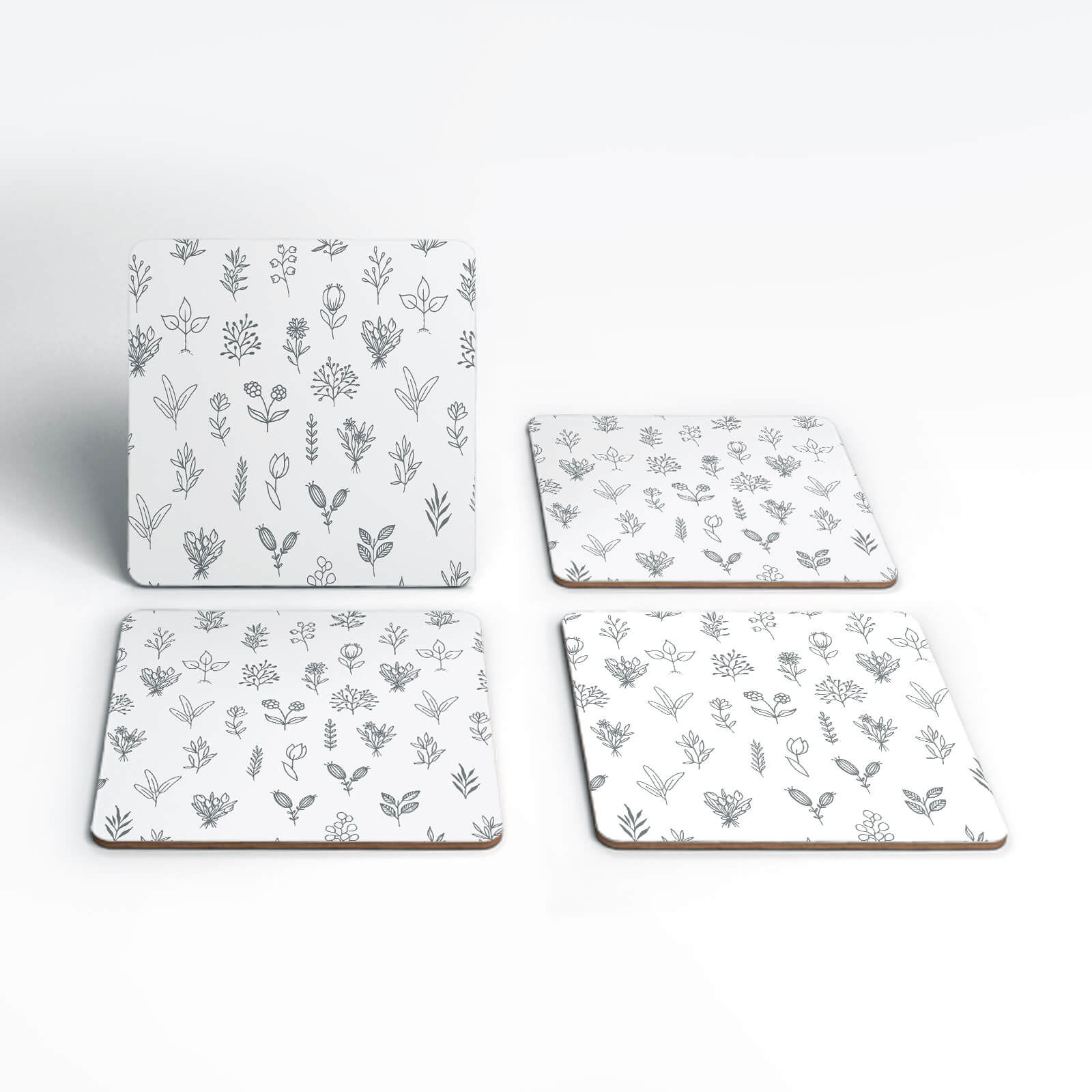 Hand Drawn Flower Pattern Coaster Set