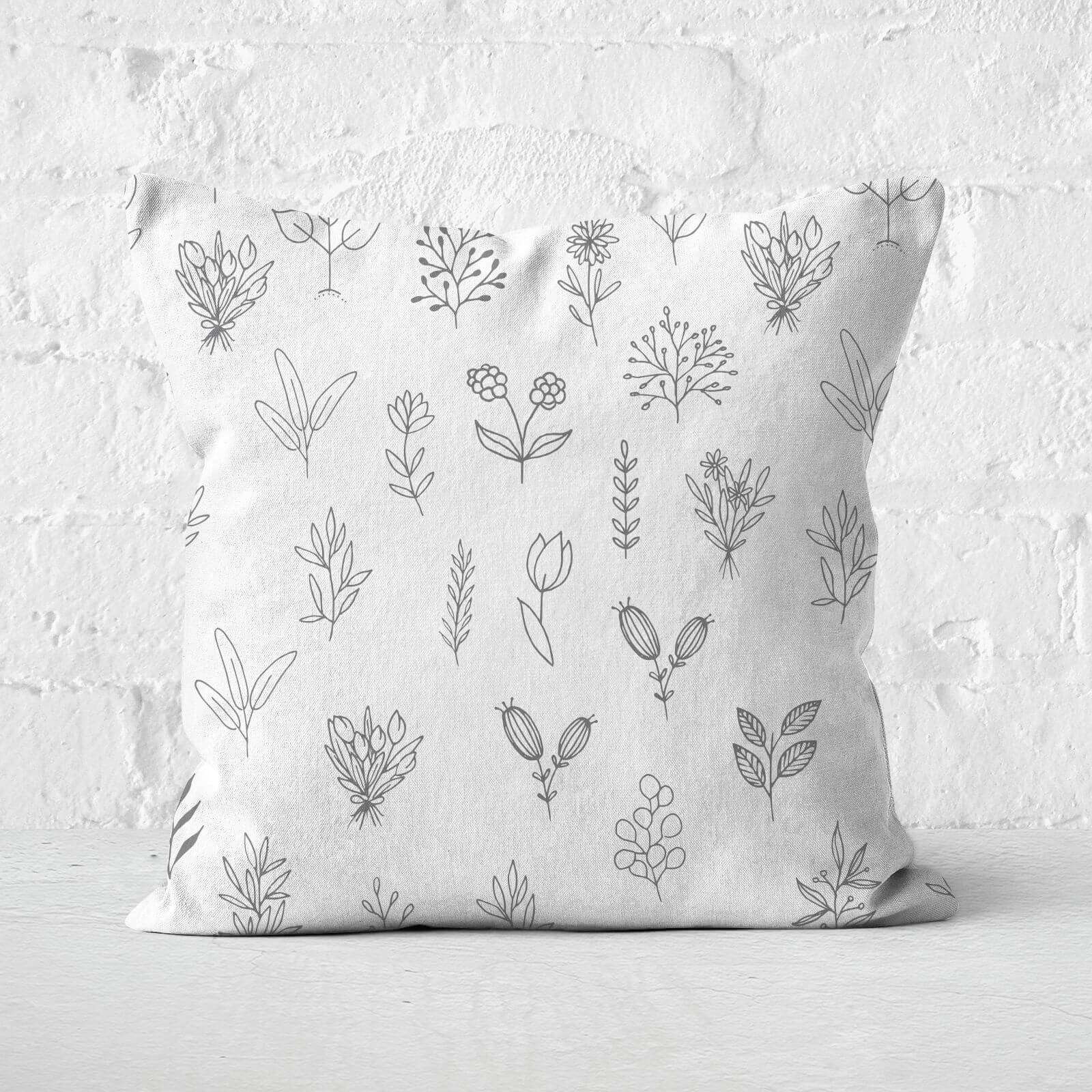 Hand Drawn Flower Pattern Square Cushion - 40x40cm - Soft Touch