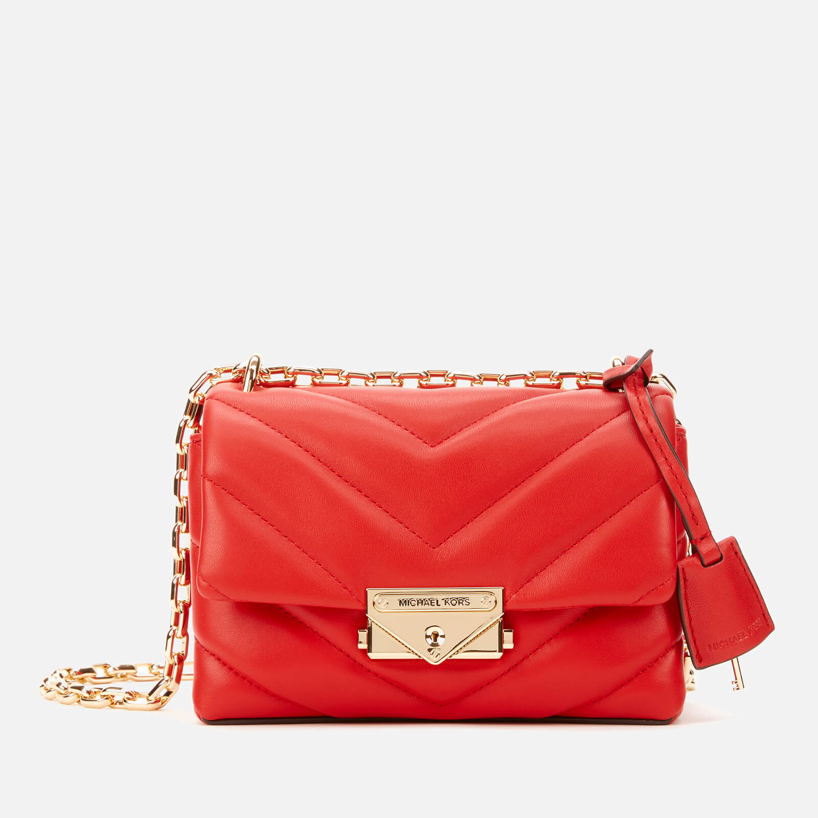 Michael kors red bag with gold chain clearance