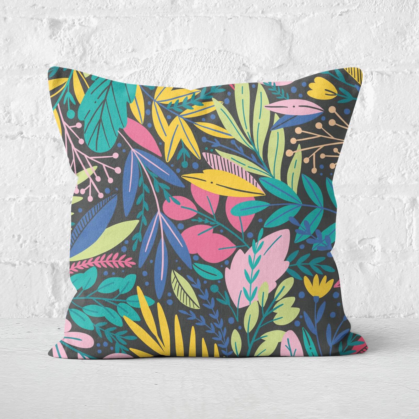 Colourful Leaf Print Square Cushion - 60x60cm - Soft Touch