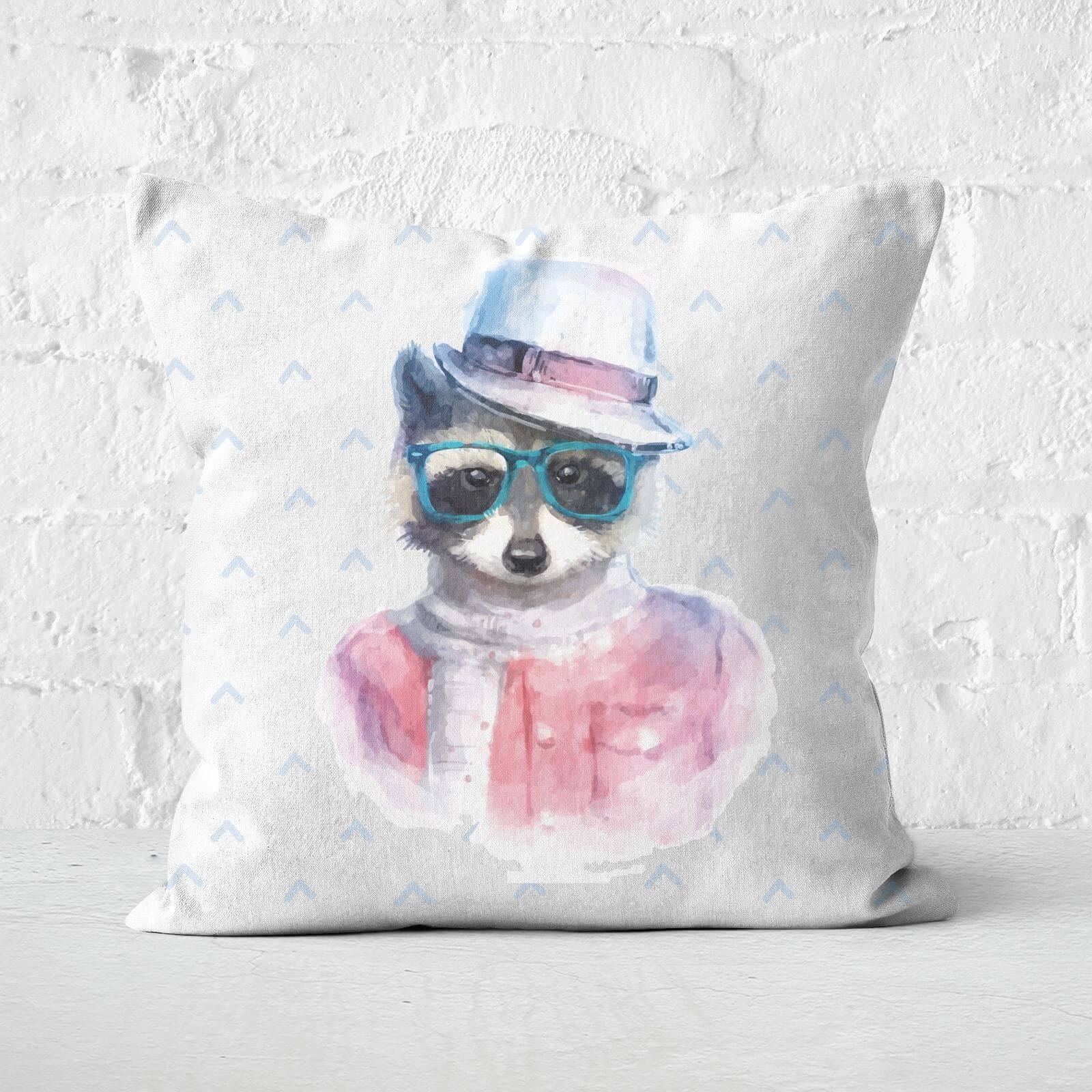 Hipster Raccoon Square Cushion - 60x60cm - Soft Touch
