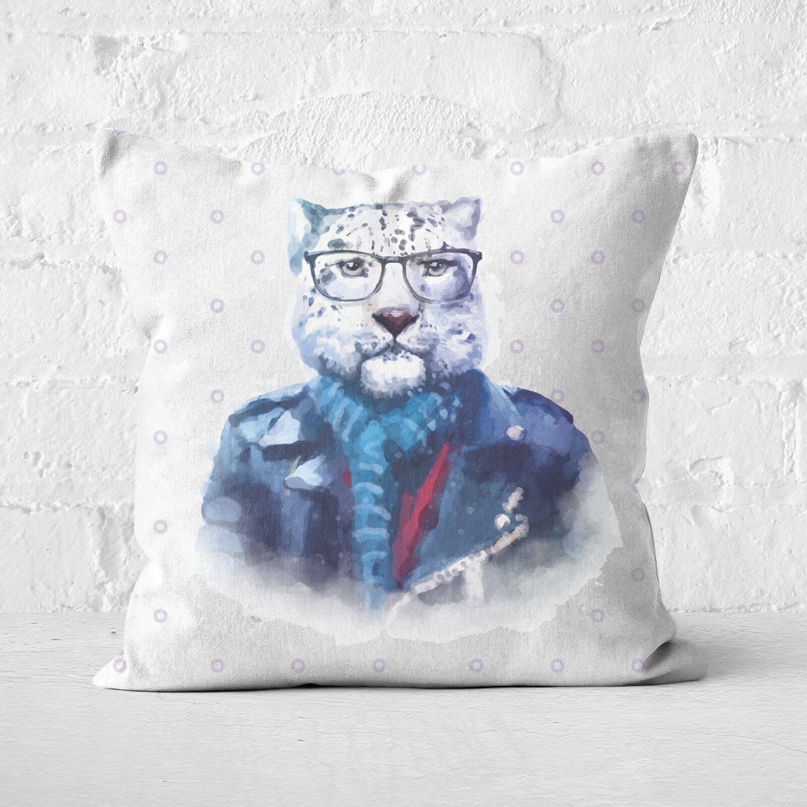 Hipster Snow Leopard Square Cushion - 60x60cm - Soft Touch
