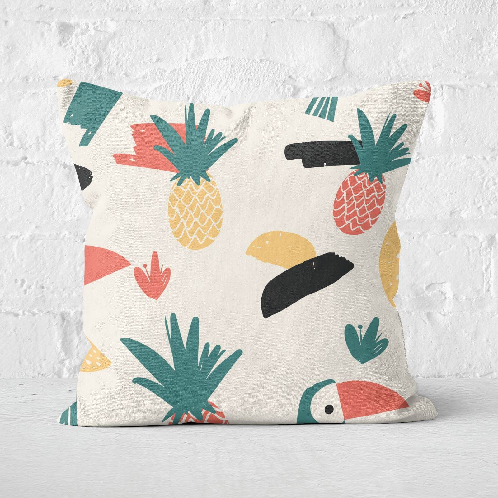 Parrot And Pineapple Pattern Square Cushion - 60x60cm - Soft Touch