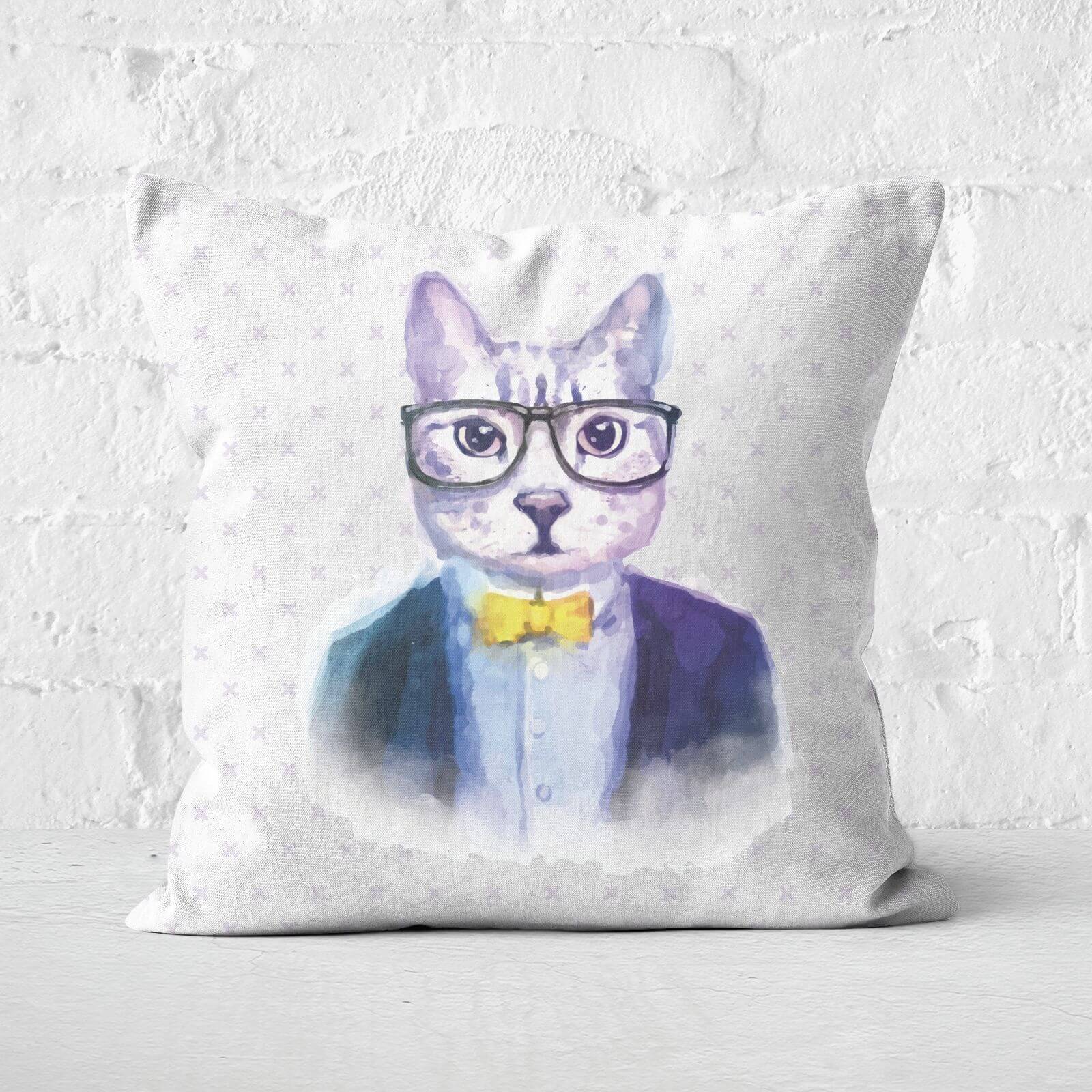 Hipster Cat Square Cushion - 60x60cm - Soft Touch