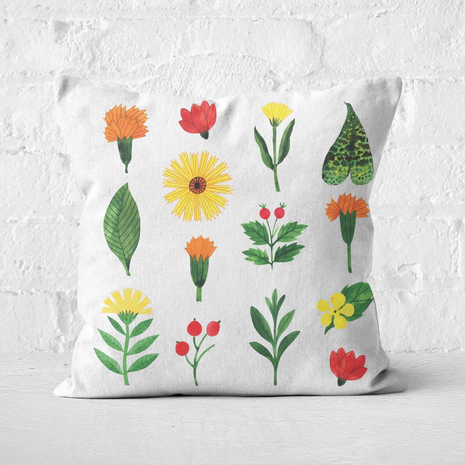 Light Botanical Flowers Square Cushion - 60x60cm - Soft Touch