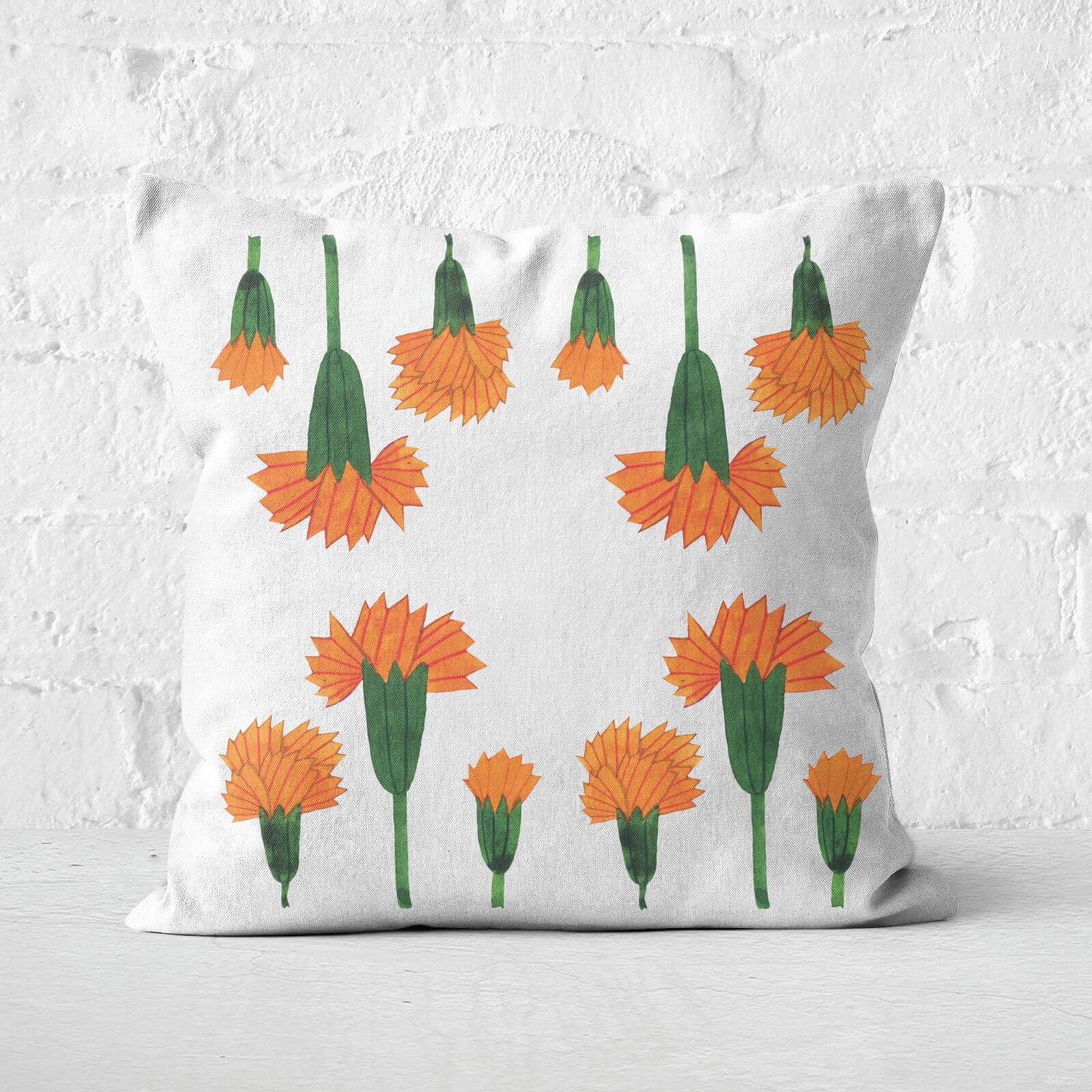Orange Botanical Flowers Square Cushion - 50x50cm - Soft Touch