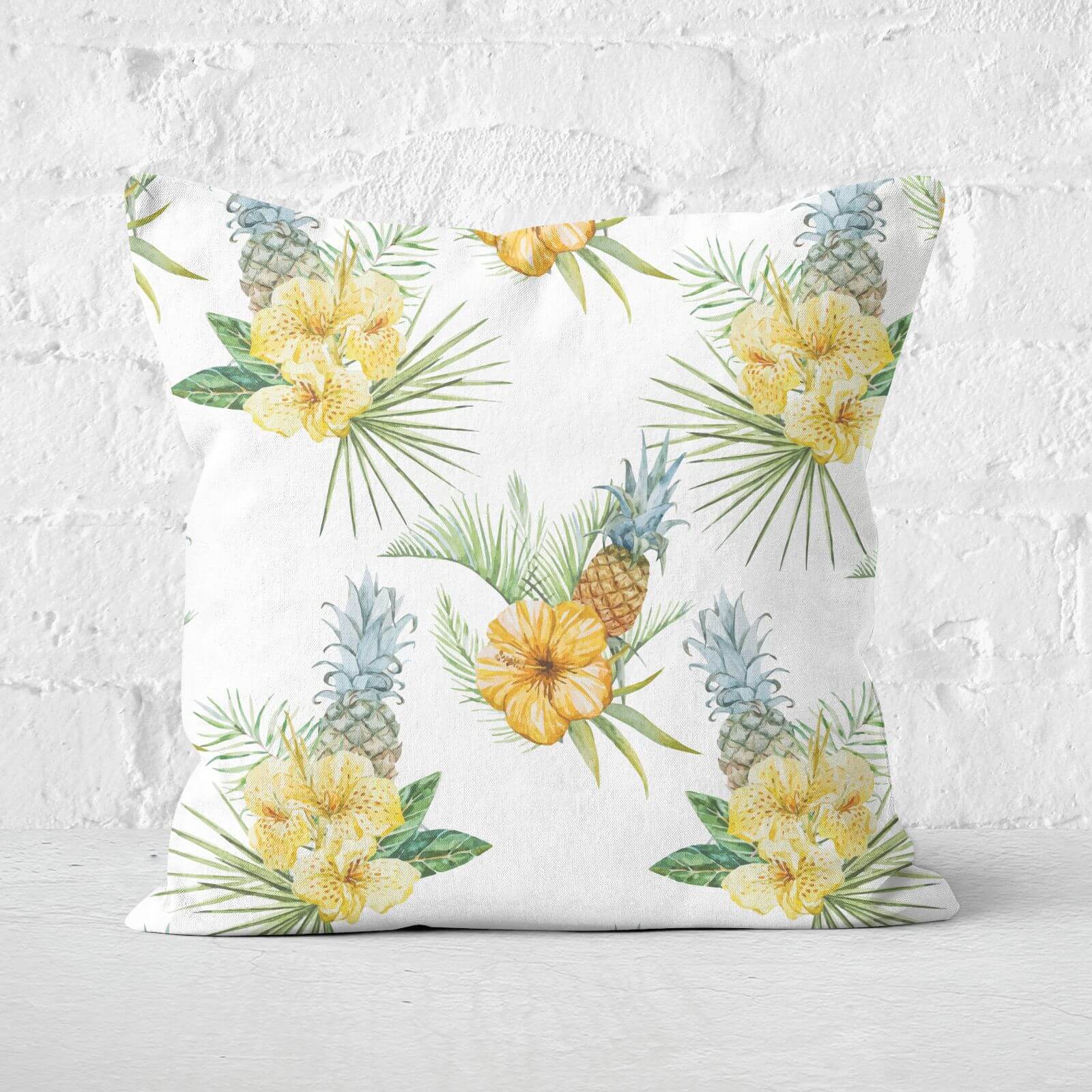 Tropical Leaves With Pineapples Square Cushion - 60x60cm - Soft Touch