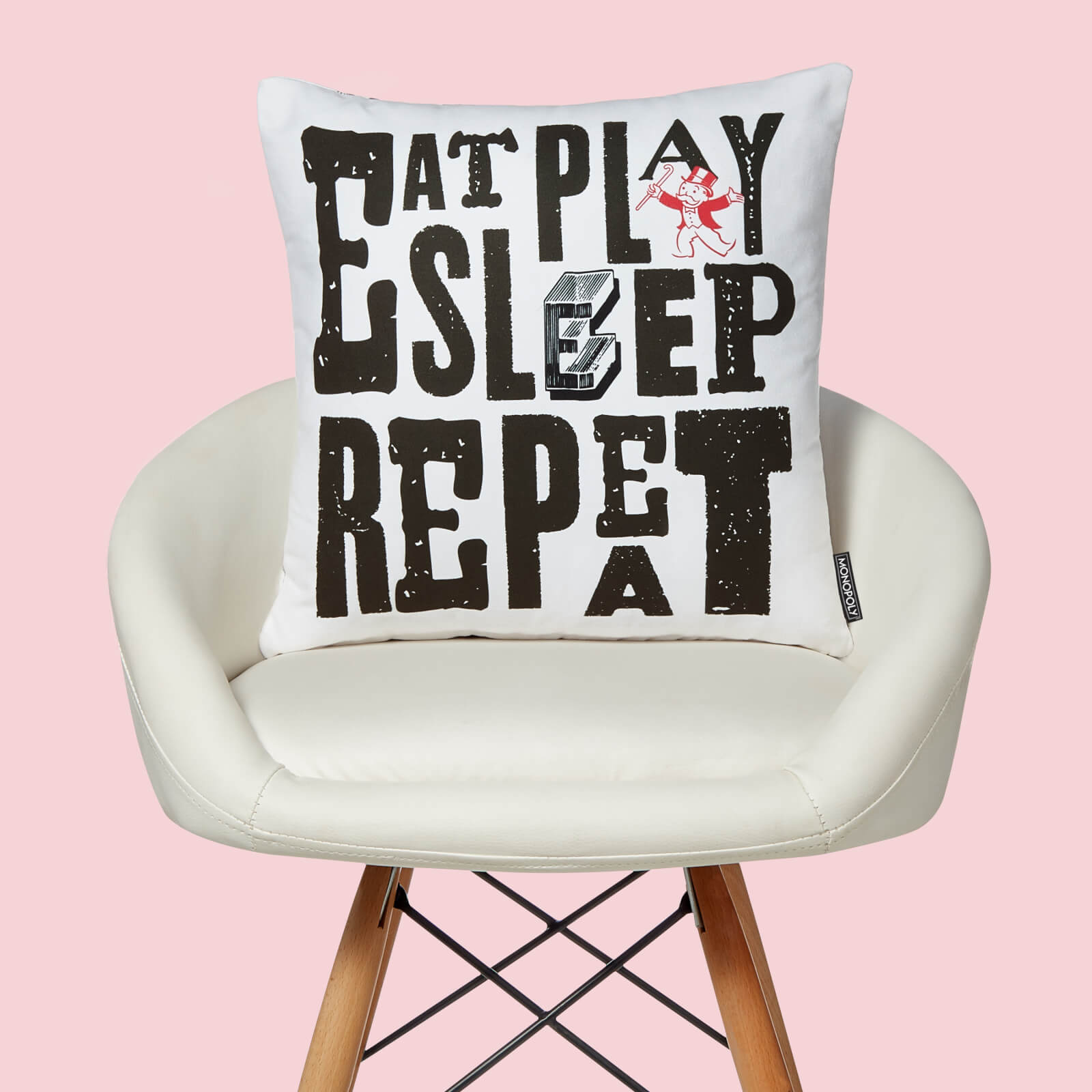 Monopoly Eat Sleep Play Repeat Square Cushion - 40x40cm - Soft Touch