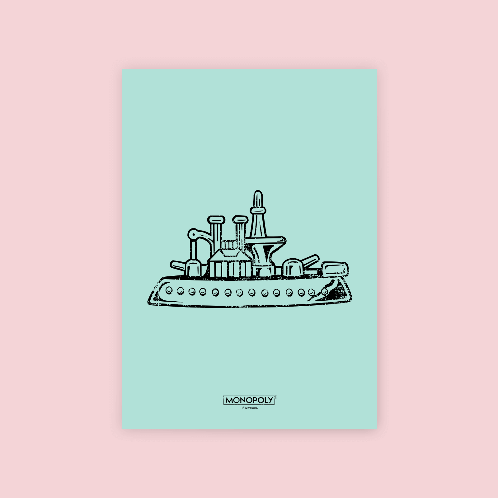 Monopoly Ship Letterpress Art Print - A4