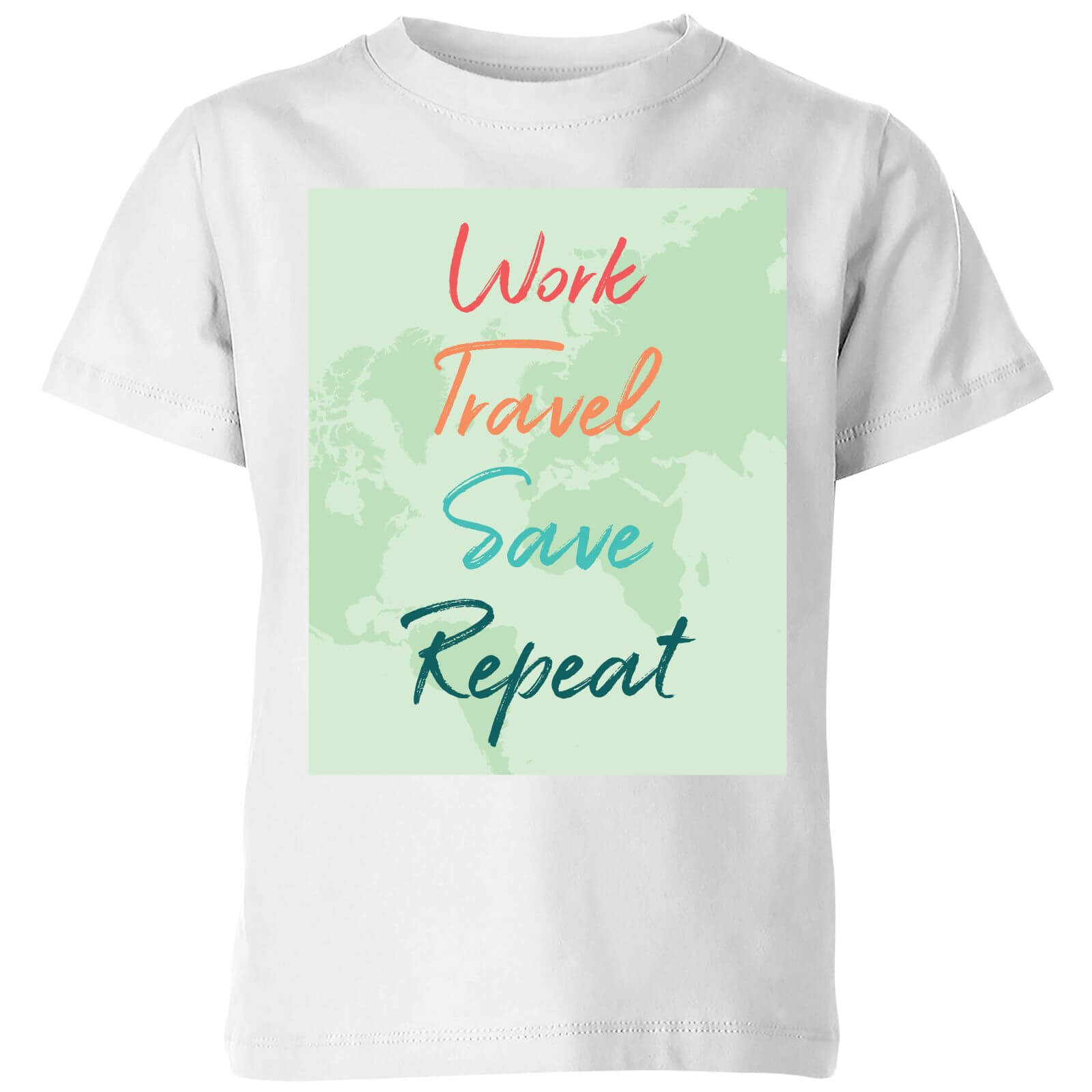 Work Travel Save Repeat Background Kids' T-Shirt - White - 7-8 Years