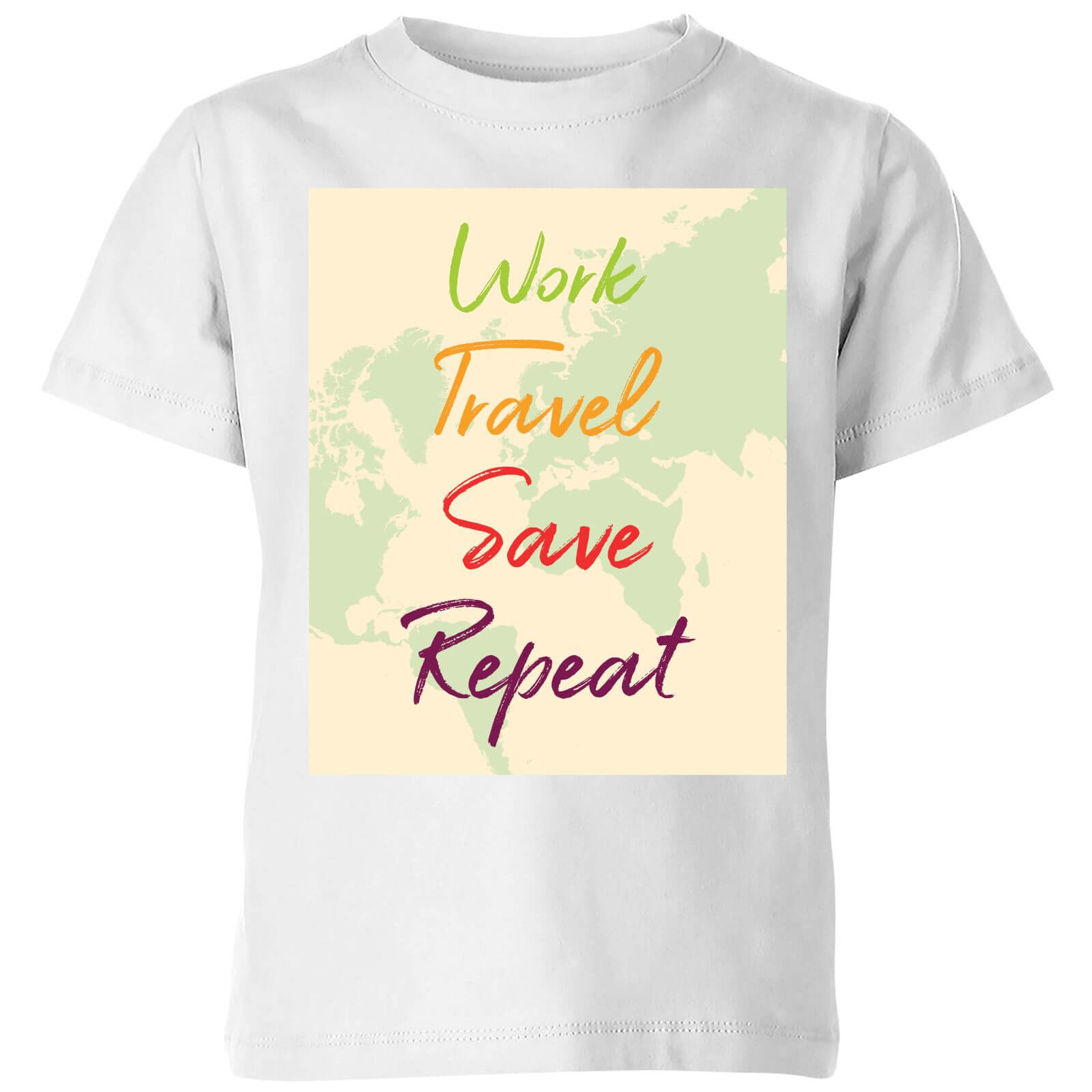 Work Travel Save Repeat Map Background Kids' T-Shirt - White - 3-4 Years - White