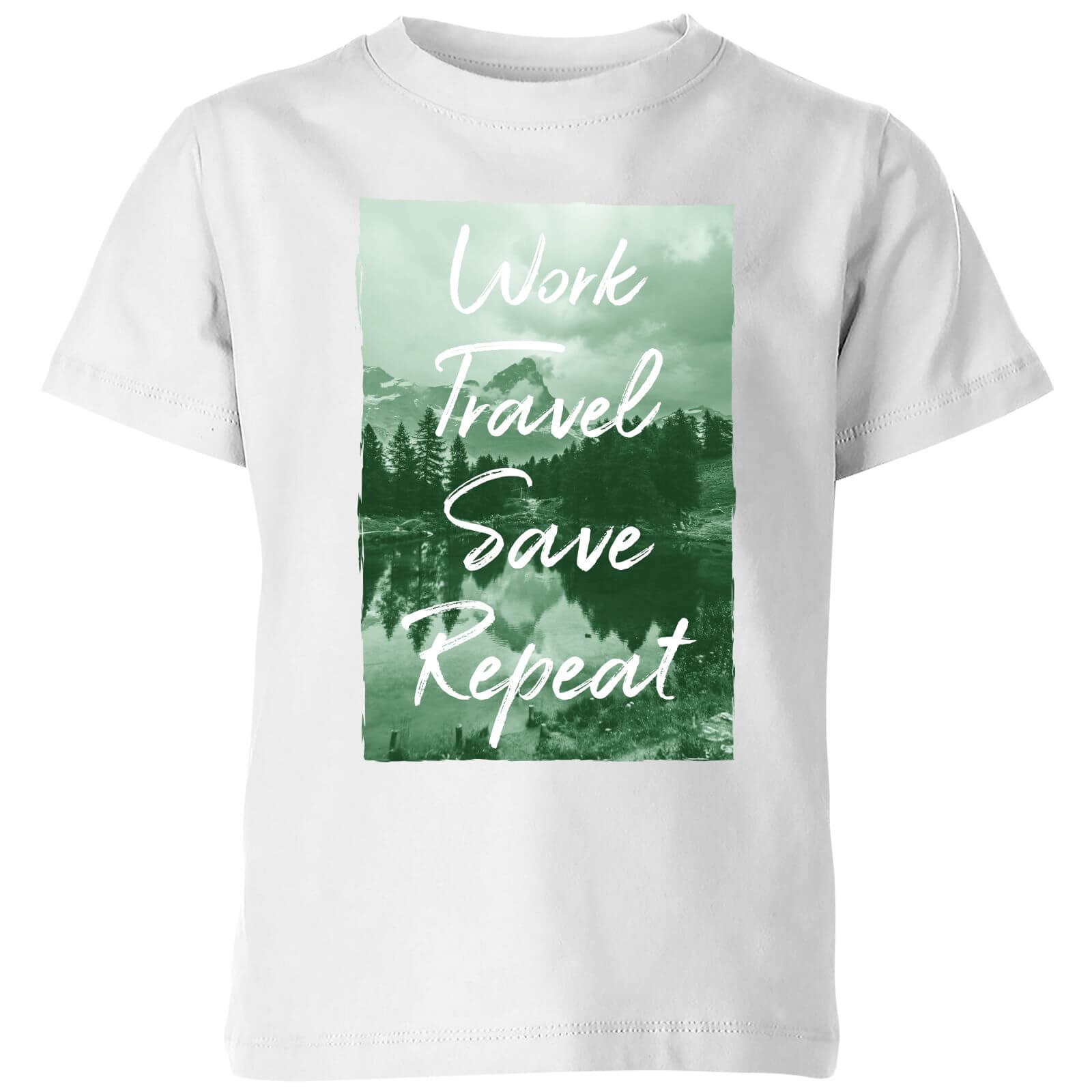 Work Travel Save Repeat Forest Photo Kids' T-Shirt - White - 3-4 Years - White