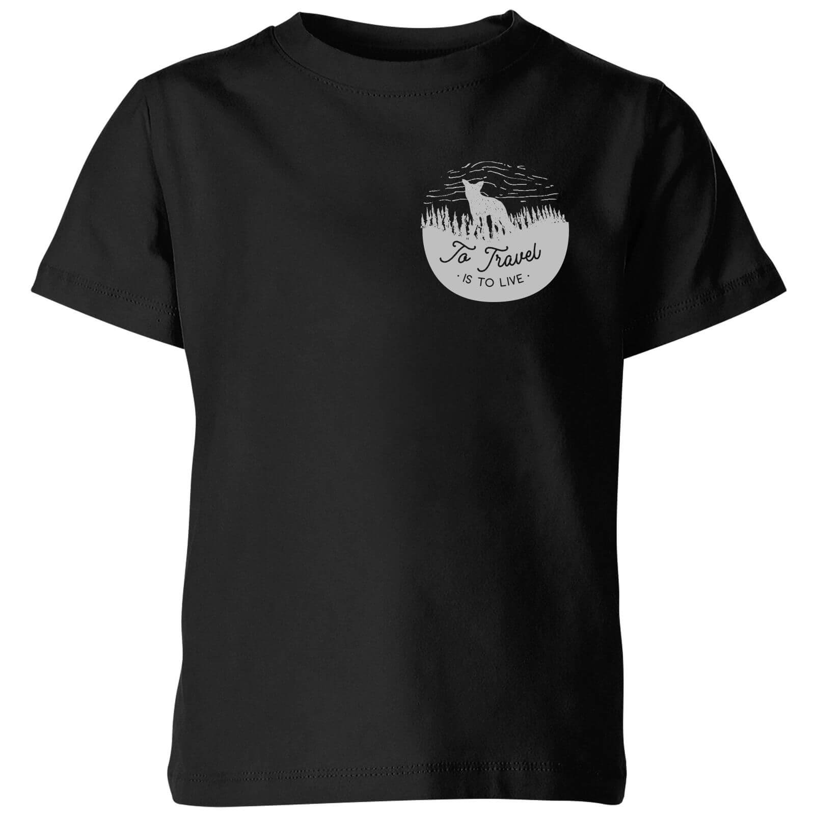 To Travel Is To Live Pocket Print Kids' T-Shirt - Black - 3-4 Years