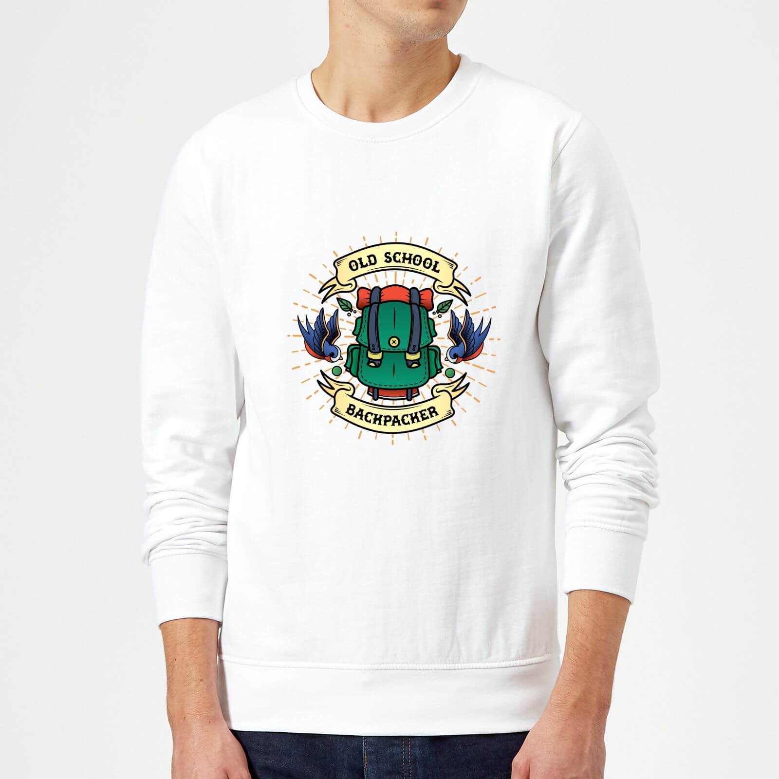 Vintage Old School Backpacker Sweatshirt - White - S - White