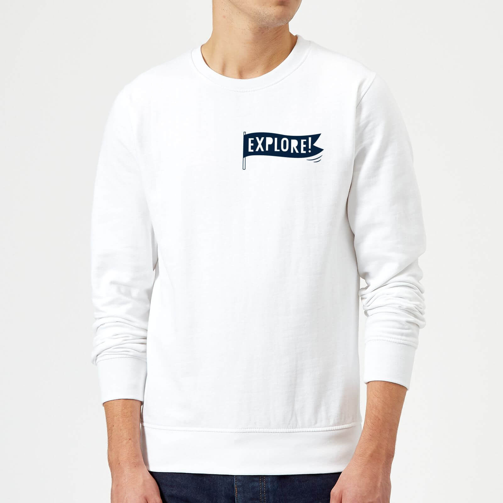 Explore! Flag Pocket Print Sweatshirt - White - S - White