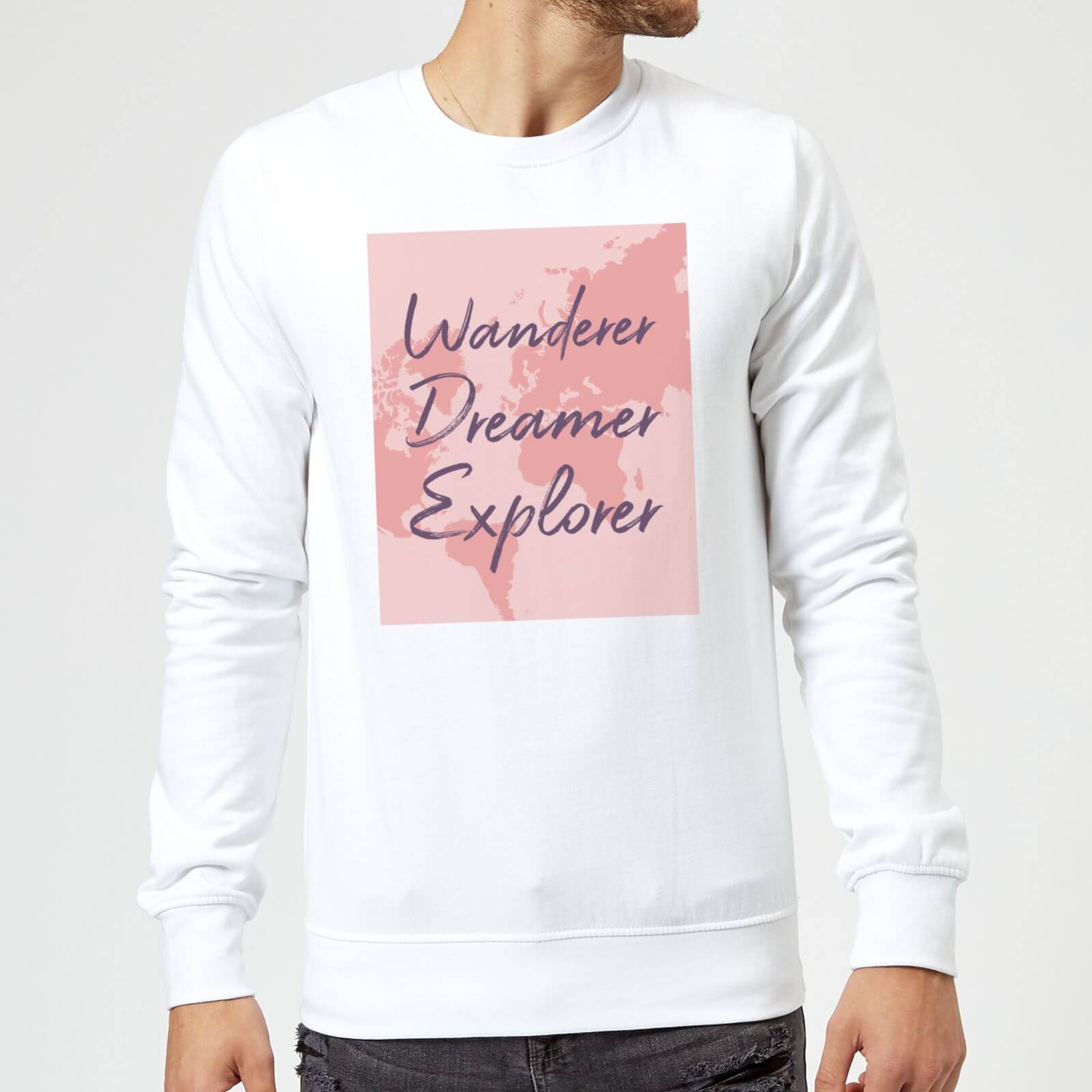 Wander Dreamer Explorer With Map Background Sweatshirt - White - M