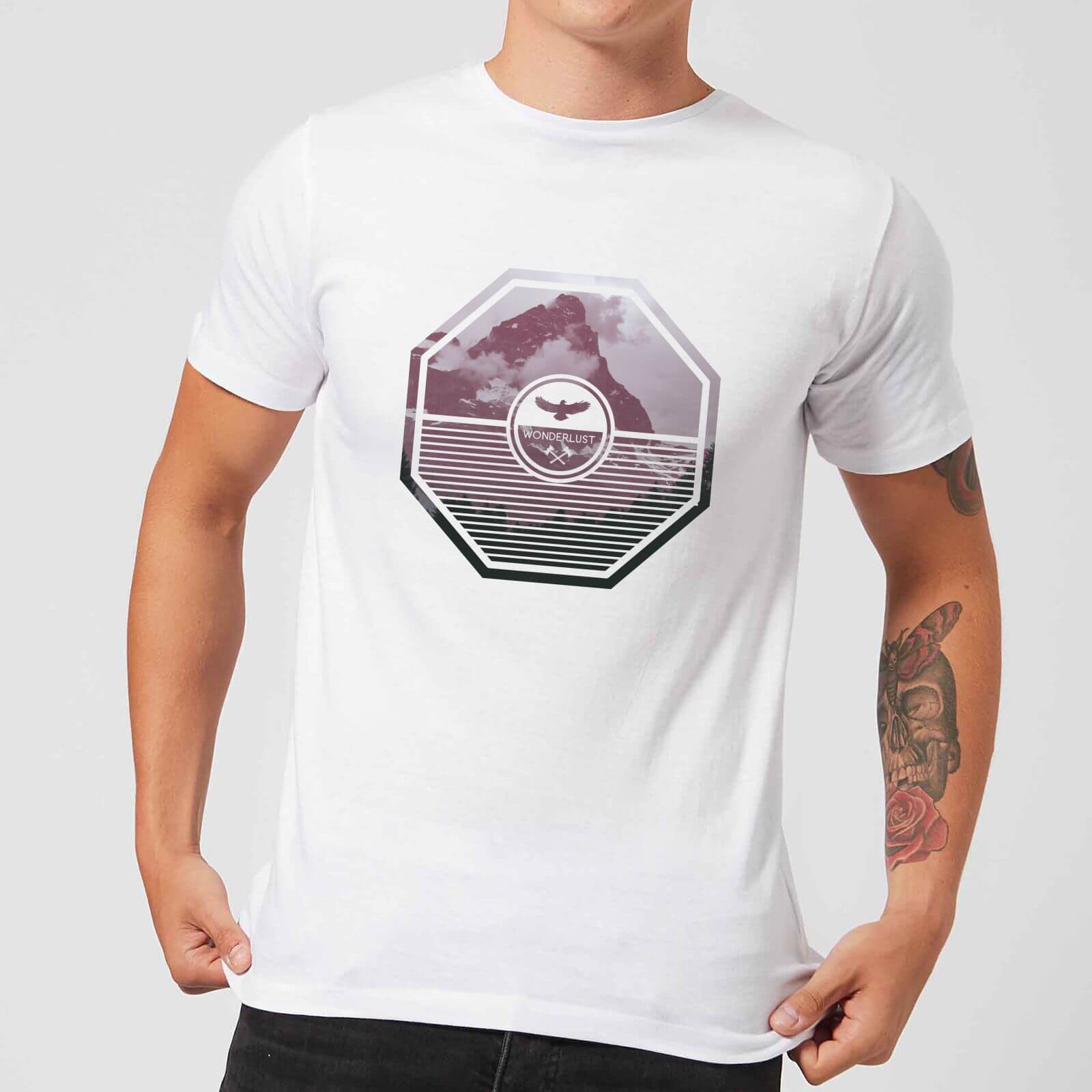 Octagon Mountain Photo Graphic Men's T-Shirt - White - S - White