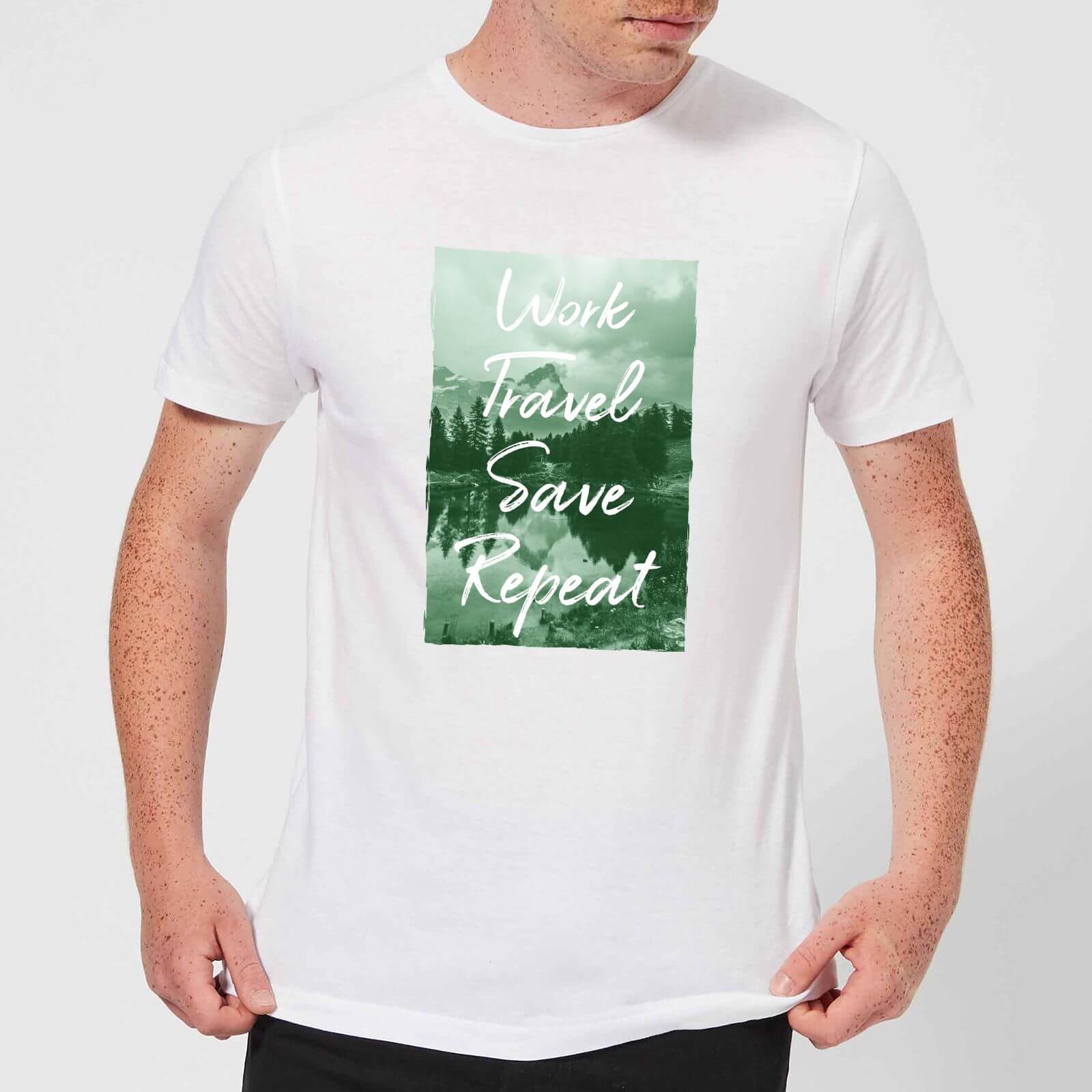 Work Travel Save Repeat Forest Photo Men's T-Shirt - White - S - White