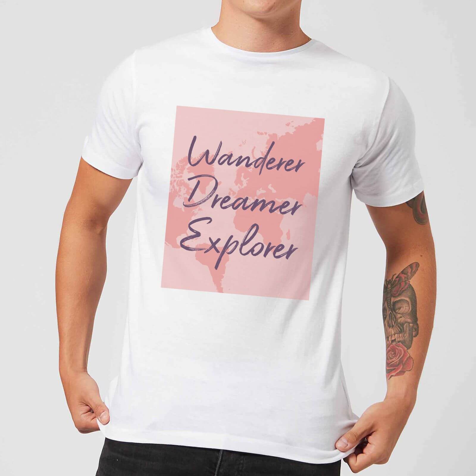 Wander Dreamer Explorer With Map Background Men's T-Shirt - White - M - White