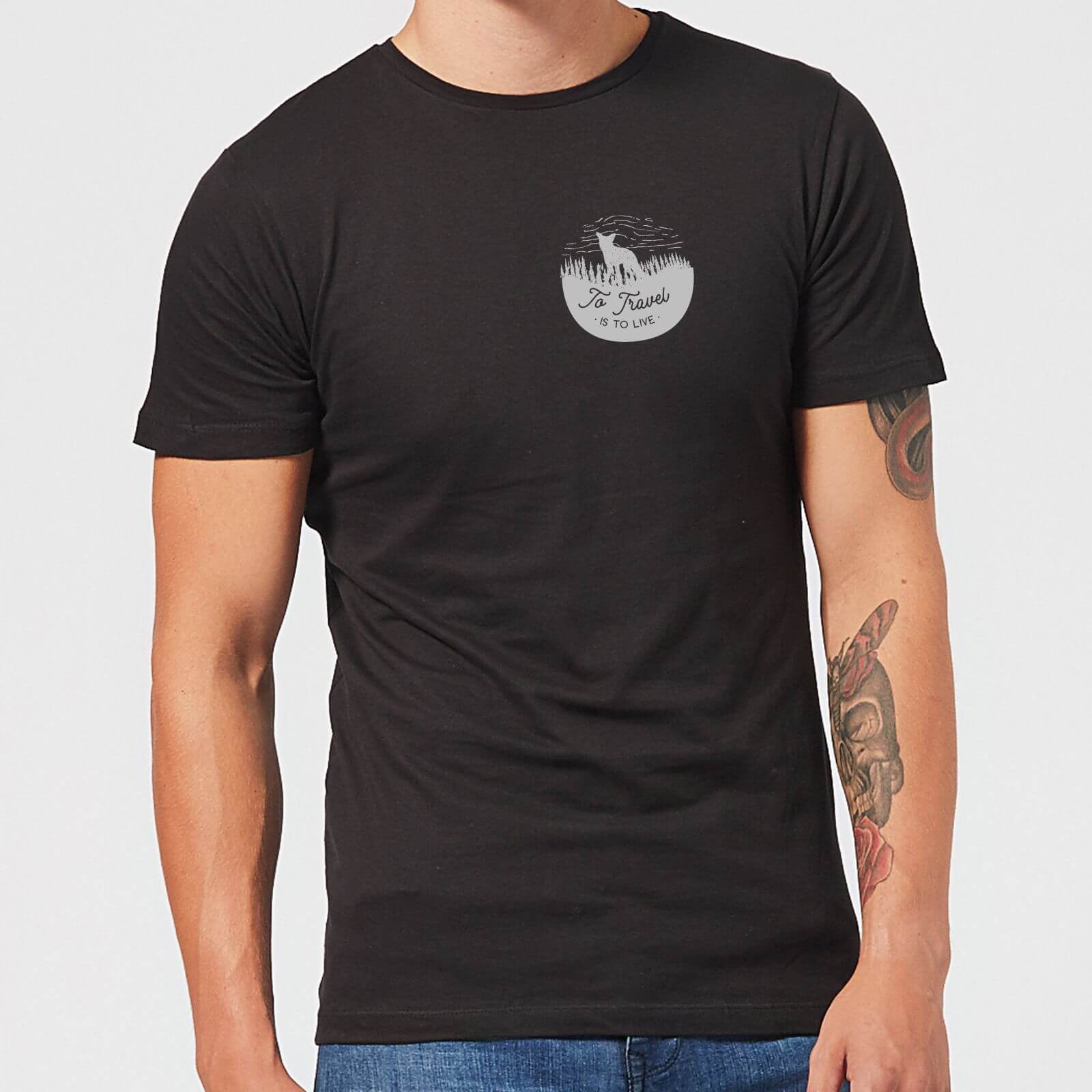 To Travel Is To Live Pocket Print Men's T-Shirt - Black - S - Black