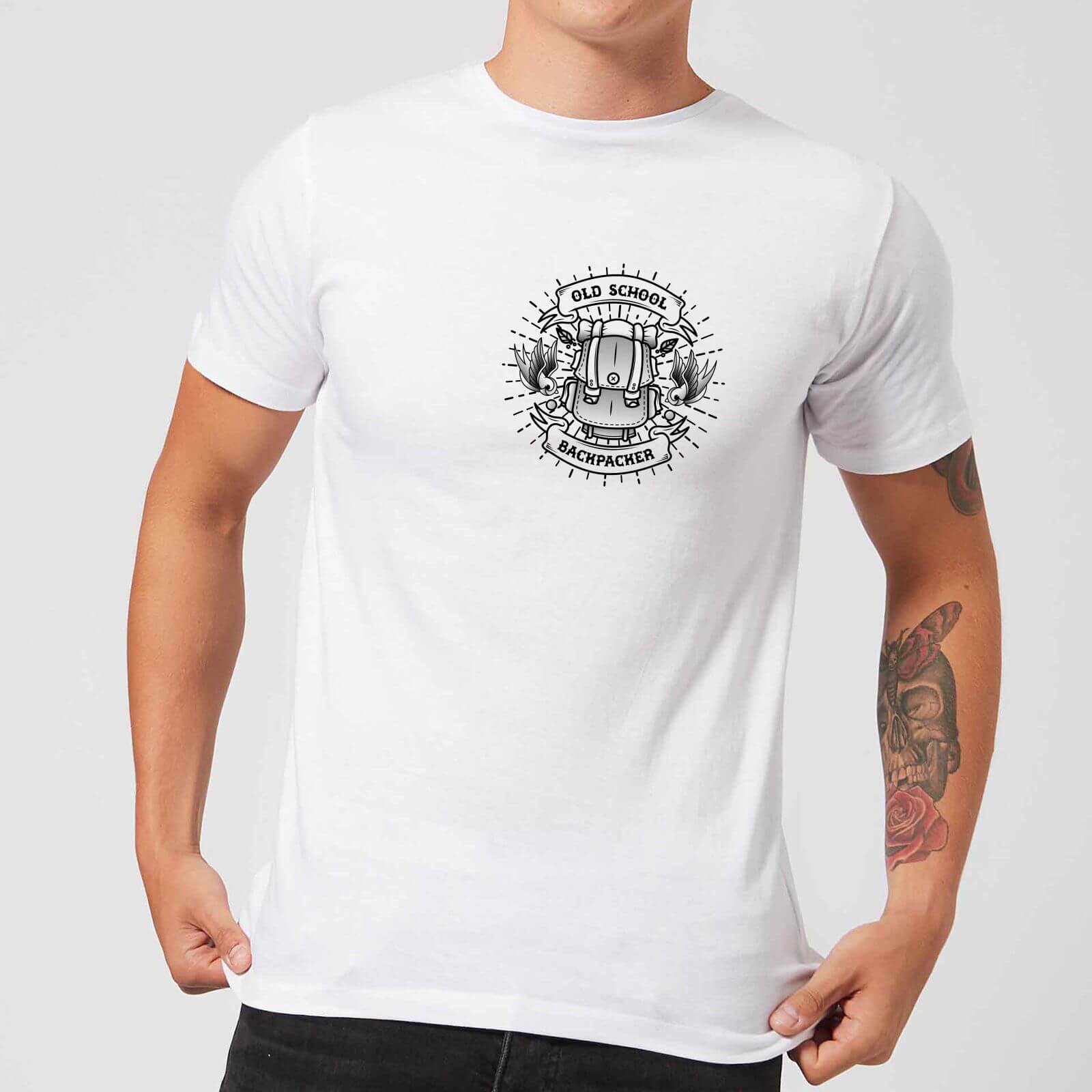 Vintage Old School Backpacker Pocket Print Men's T-Shirt - White - M - White