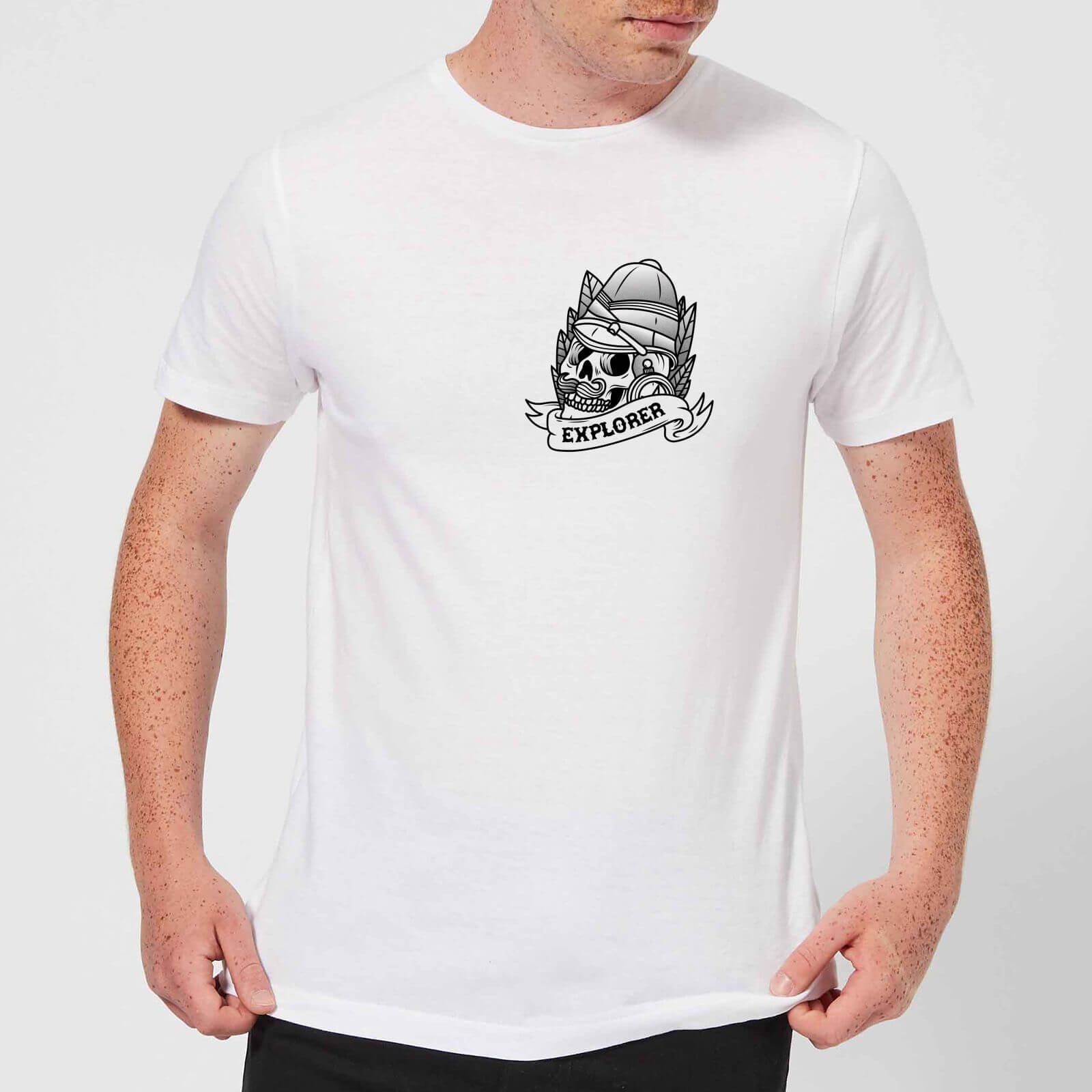 Explorer Skull Pocket Print Men's T-Shirt - White - S - White