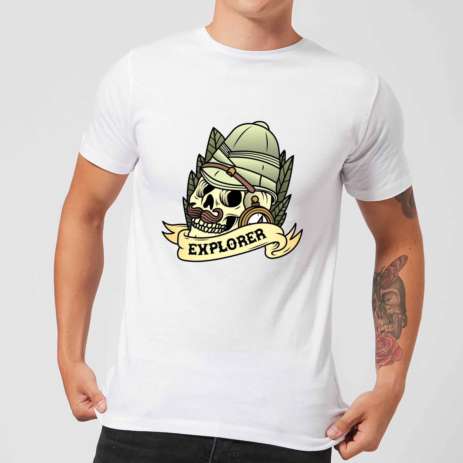 Explorer Skull Men's T-Shirt - White - S - White