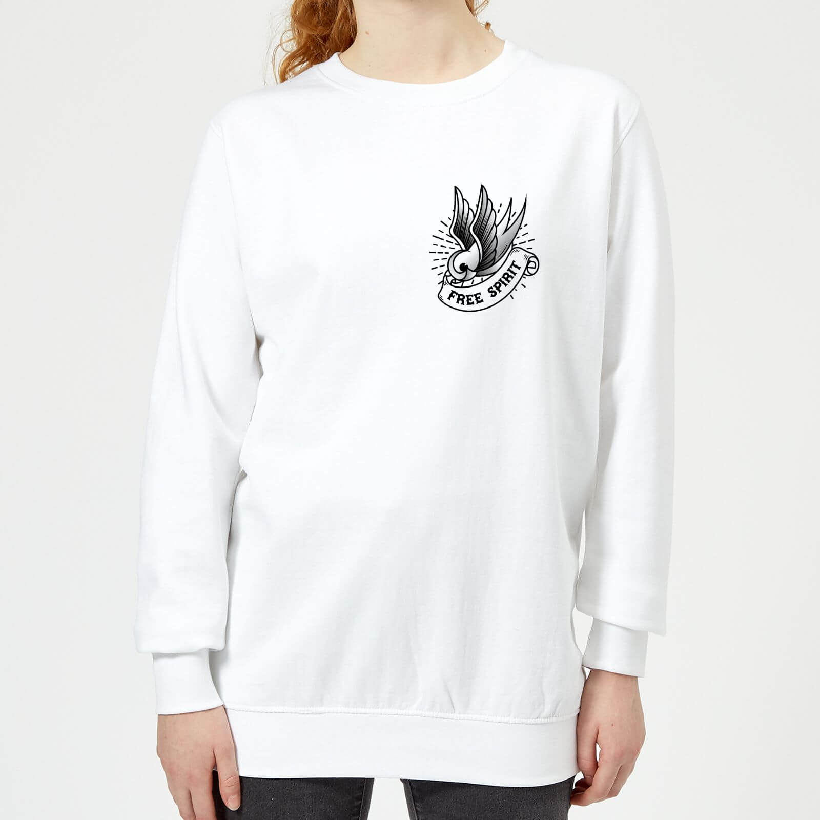 Swallow Free Spirit Pocket Print Women's Sweatshirt - White - XS - White