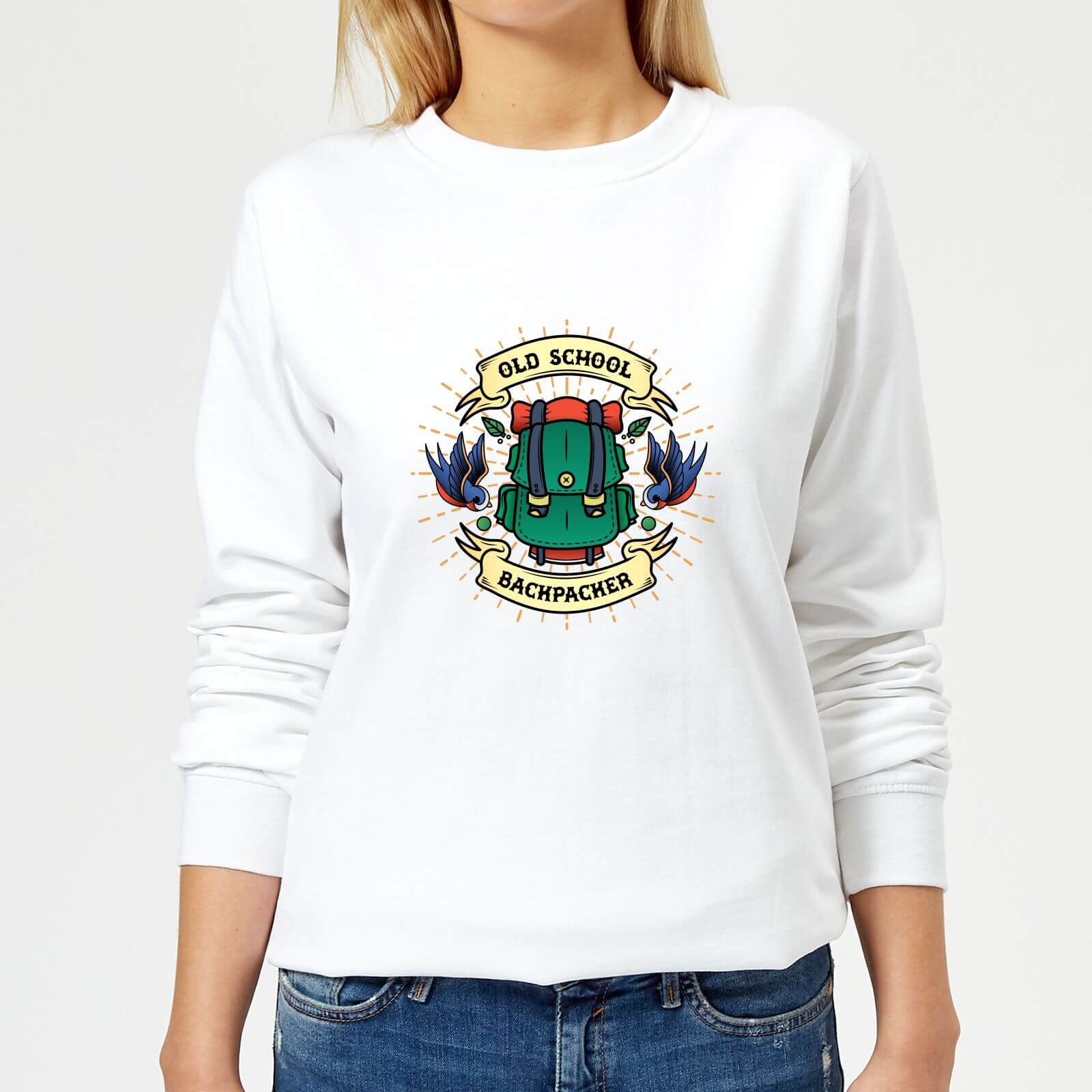Vintage Old School Backpacker Women's Sweatshirt - White - XS - White