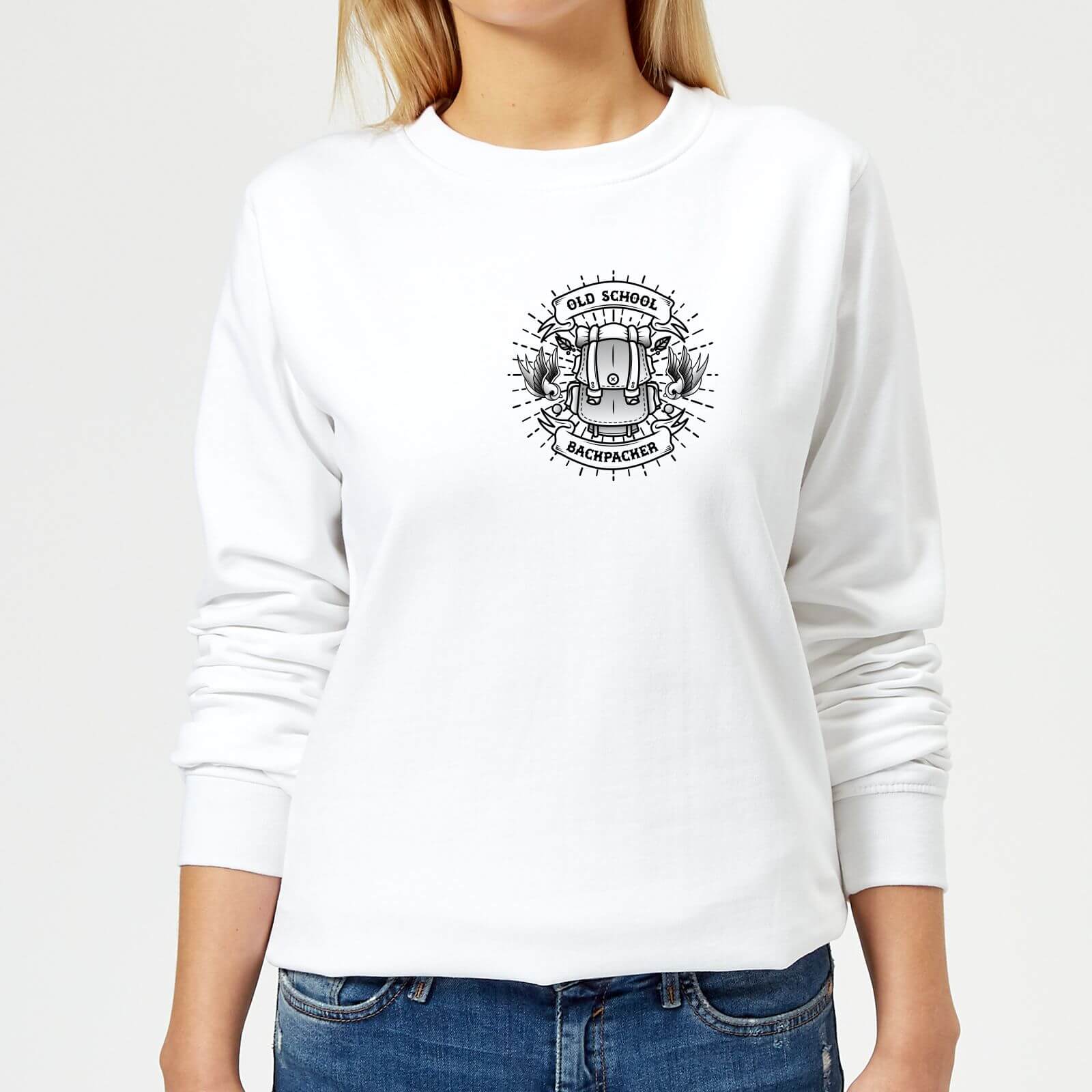 Vintage Old School Backpacker Pocket Print Women's Sweatshirt - White - XS - White